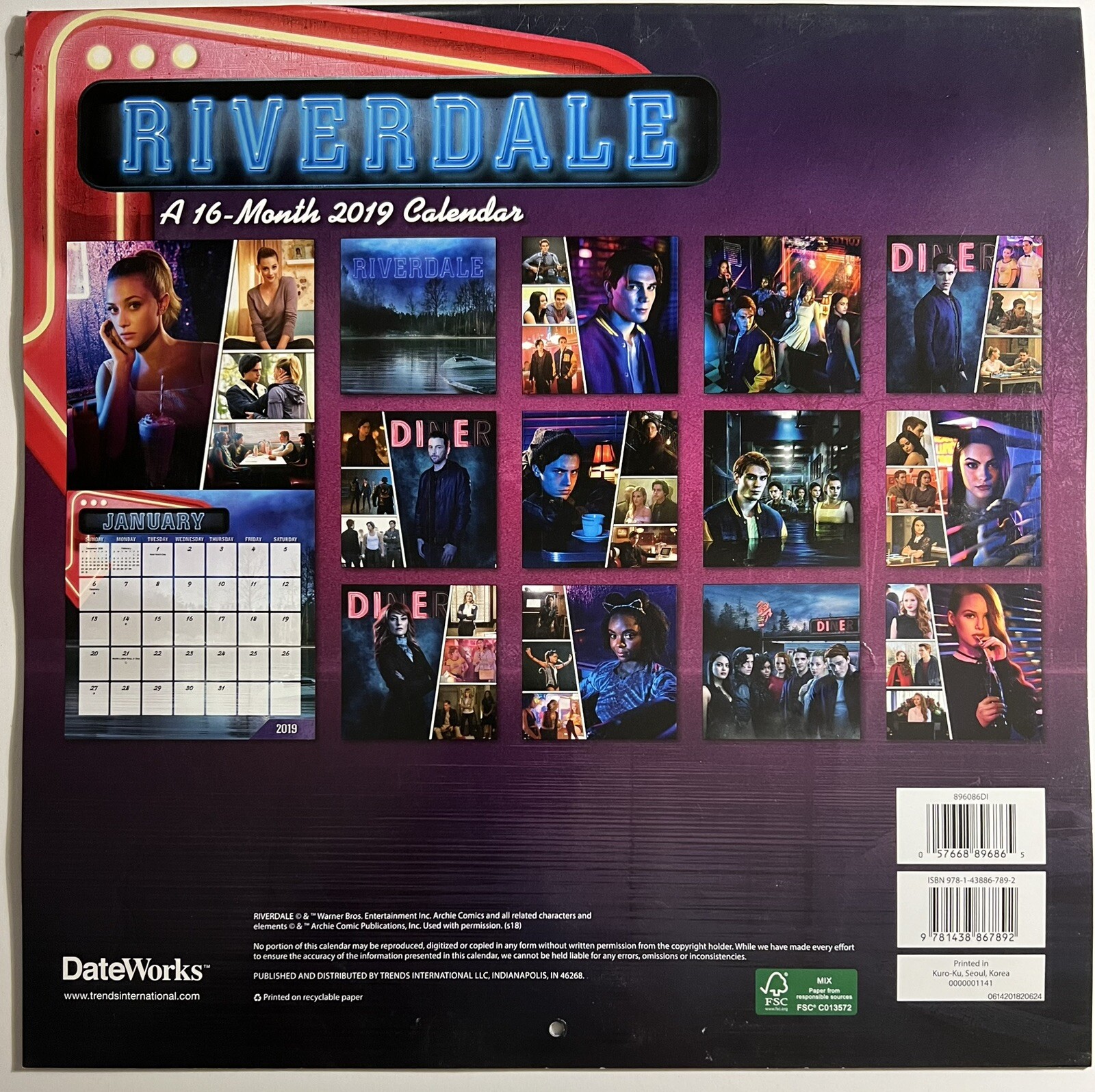 Riverdale TV Series 2019, 2030 Wall Calendar Cast Photo Cover Large Size 30x30cm