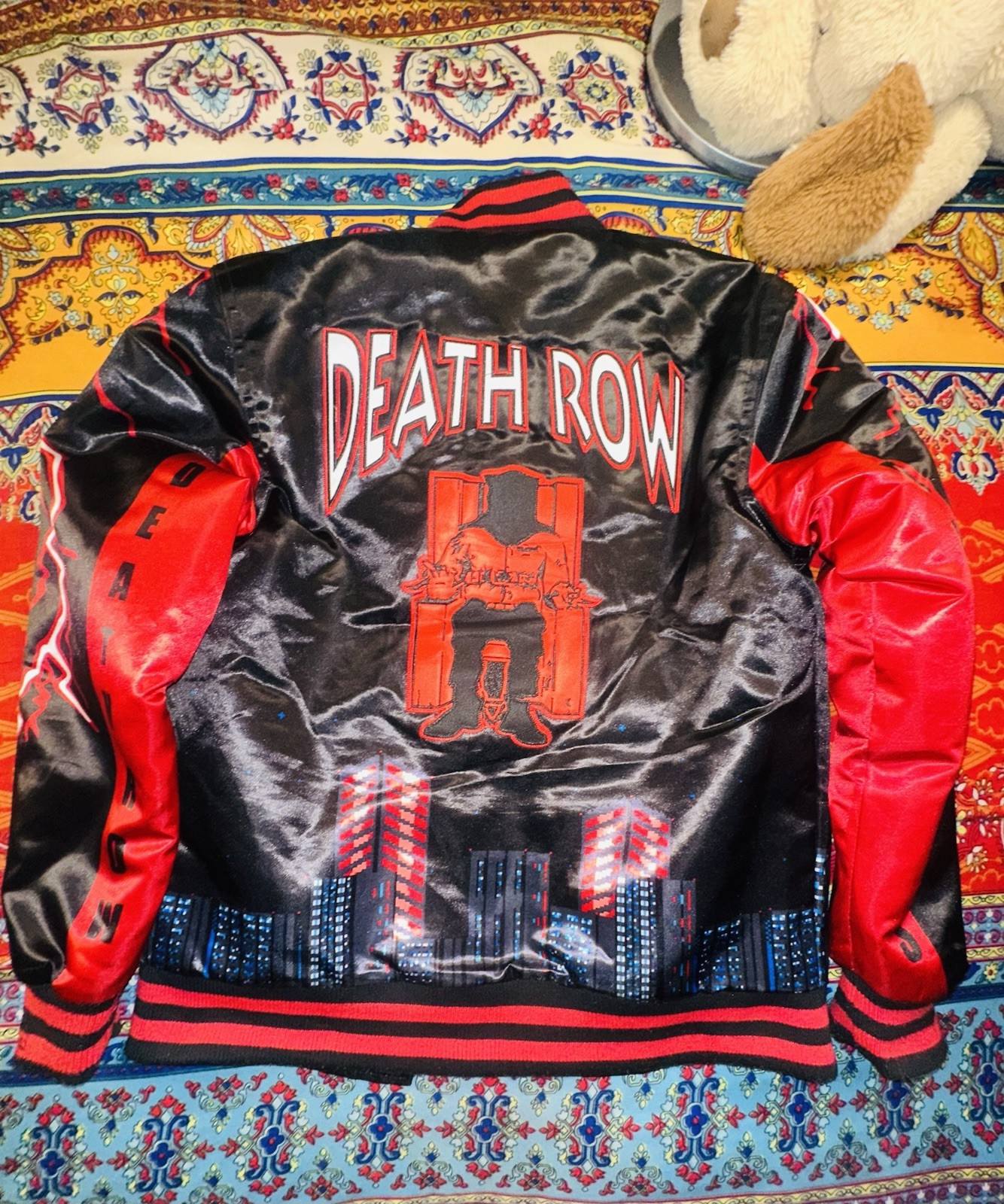 Headgear Classics Death Row Records Satin Jacket Black/Red Snap Front Size M