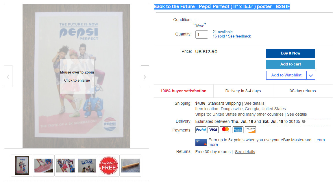 Back to the Future – Pepsi Perfect ( 11″ x 15.5″ ) poster