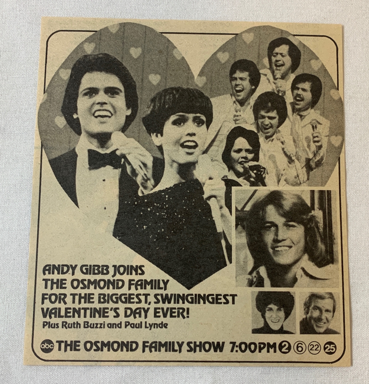 1979 ABC tv ad~ OSMOND FAMILY SHOW Andy Gibb, Valentine’s Day, Ruth Buzzi