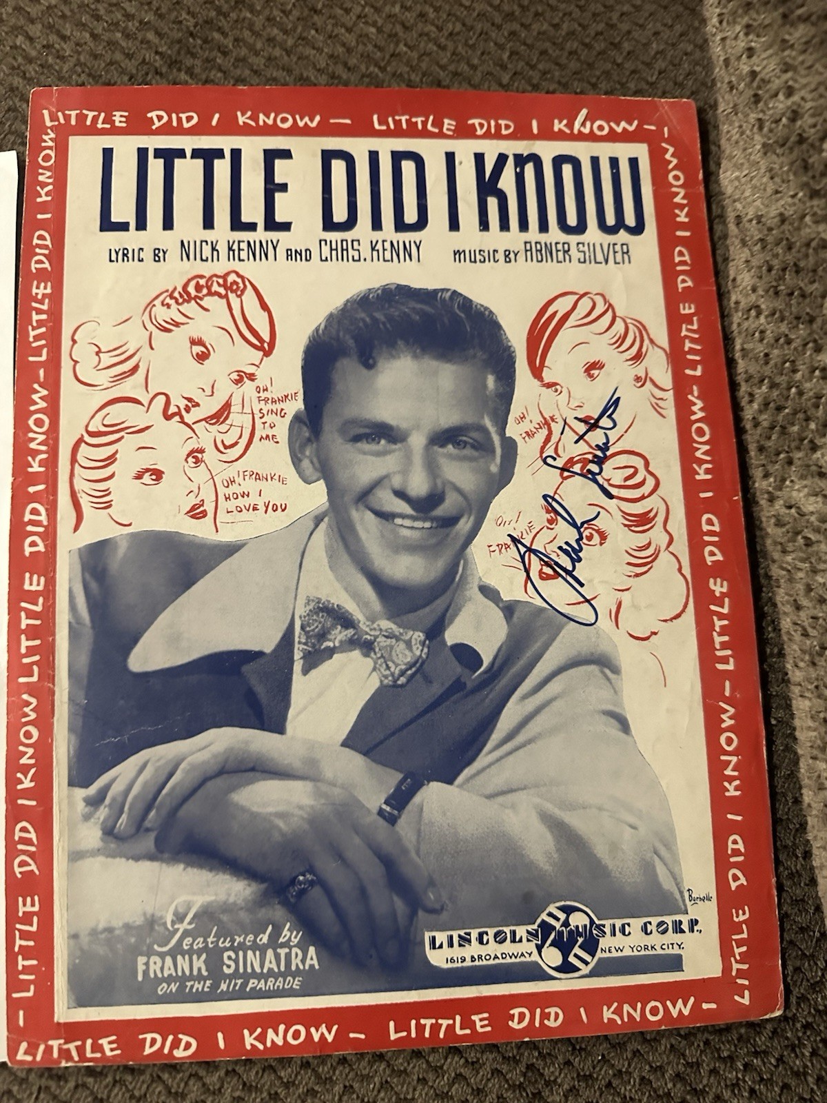 Frank Sinatra Autographed Sheet Music Little Did I Know with PSA LOA