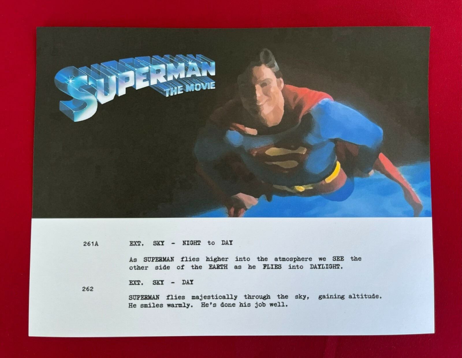 Superman: The Movie “Superman Smiling” Script Art – 8.5 x 11