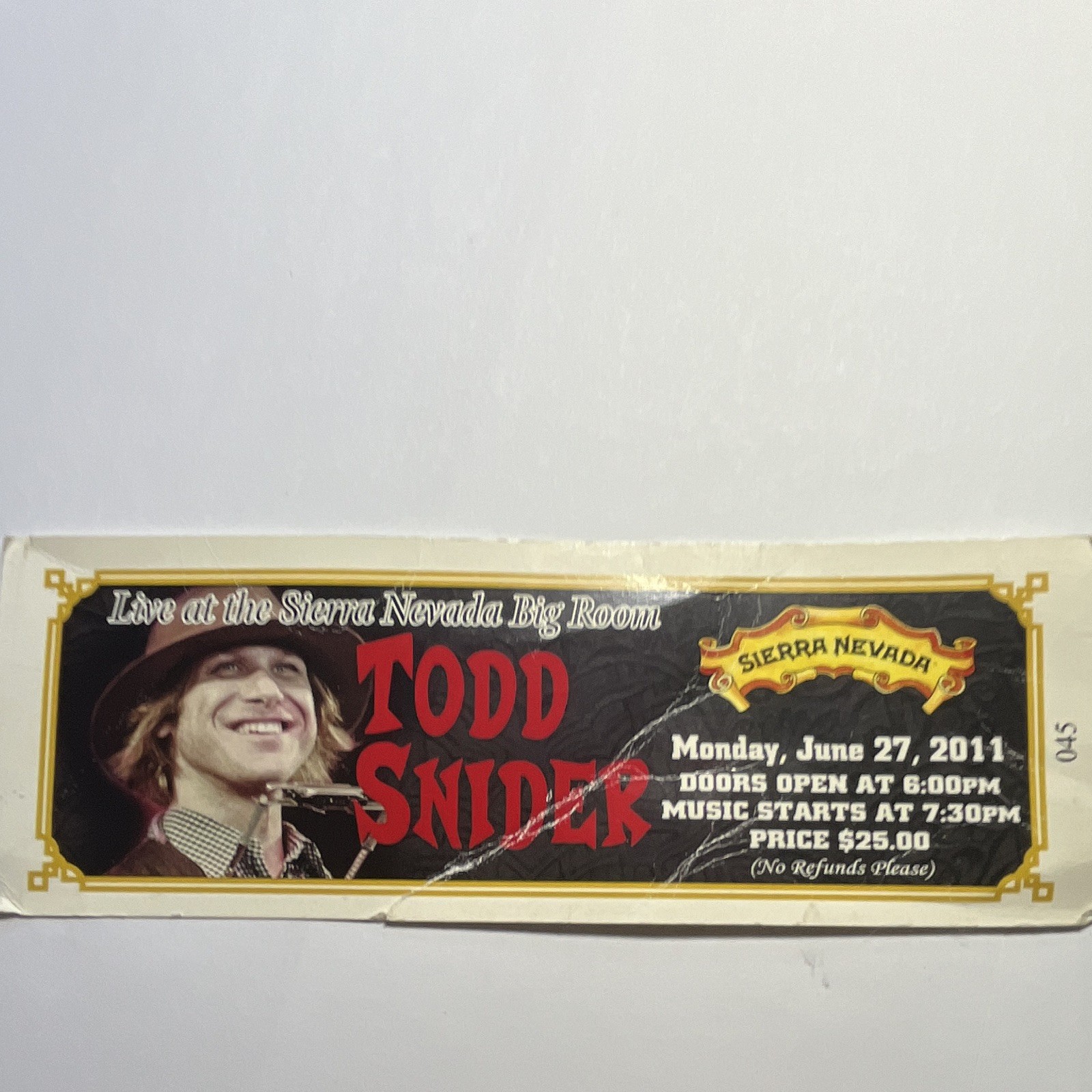 Todd Snider Folk Concert Ticket – Live at Sierra Nevada Big Room Jun 27 2011