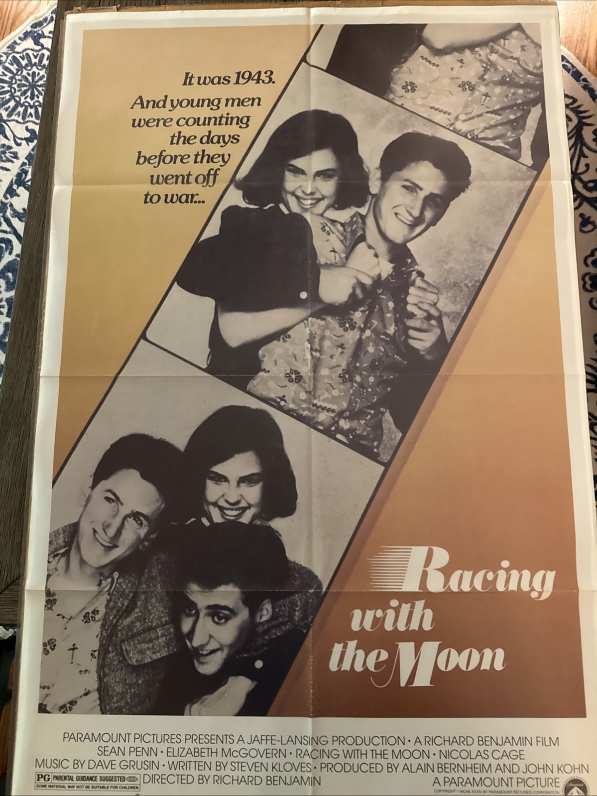 RACING WITH THE MOON ORIGINAL MOVIE POSTER 1984 SEAN PENN NICOLAS CAGE 27×41