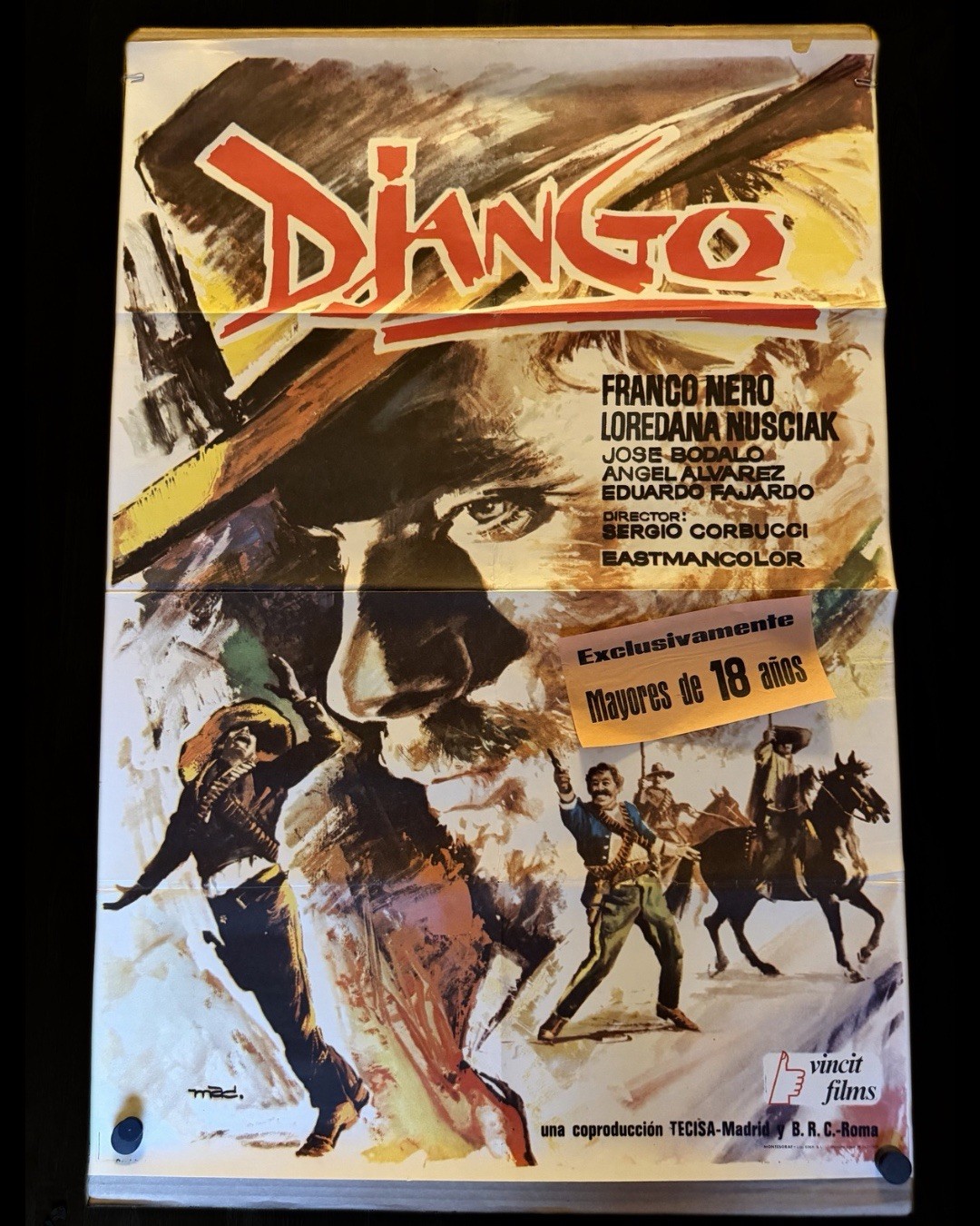 DJANGO 1966 27×39 Original Theatrical Spanish Poster Shipped Rolled Franco Nero