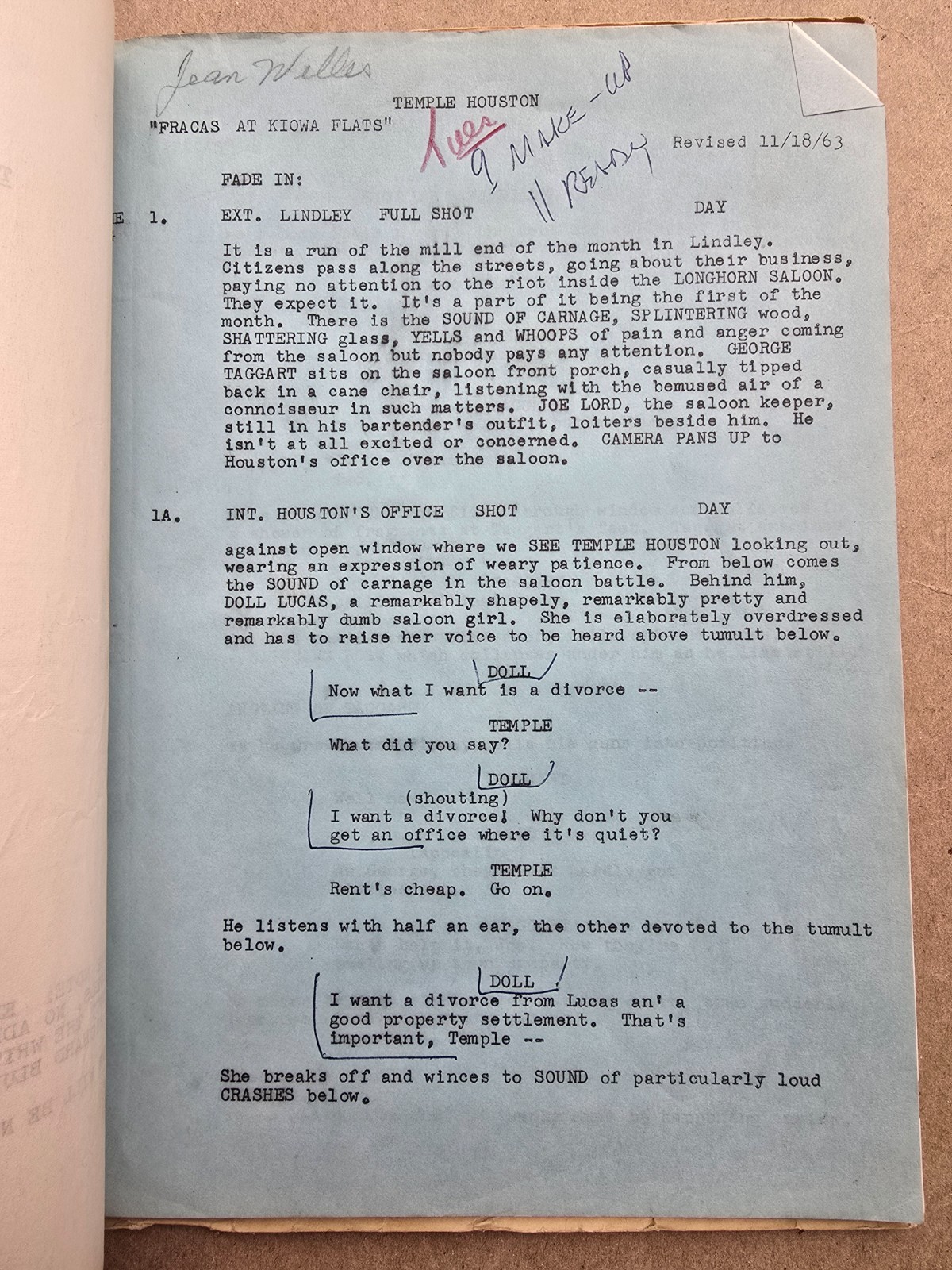 Temple Houston Original TV Script Actress Jean Willes Personal Script 1963