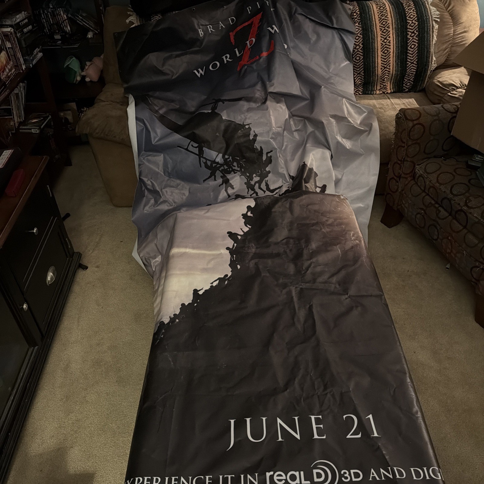 WORLD WAR Z HUGE AUTHENTIC THEATER VINYL 5X10 BANNER POSTER – READ!