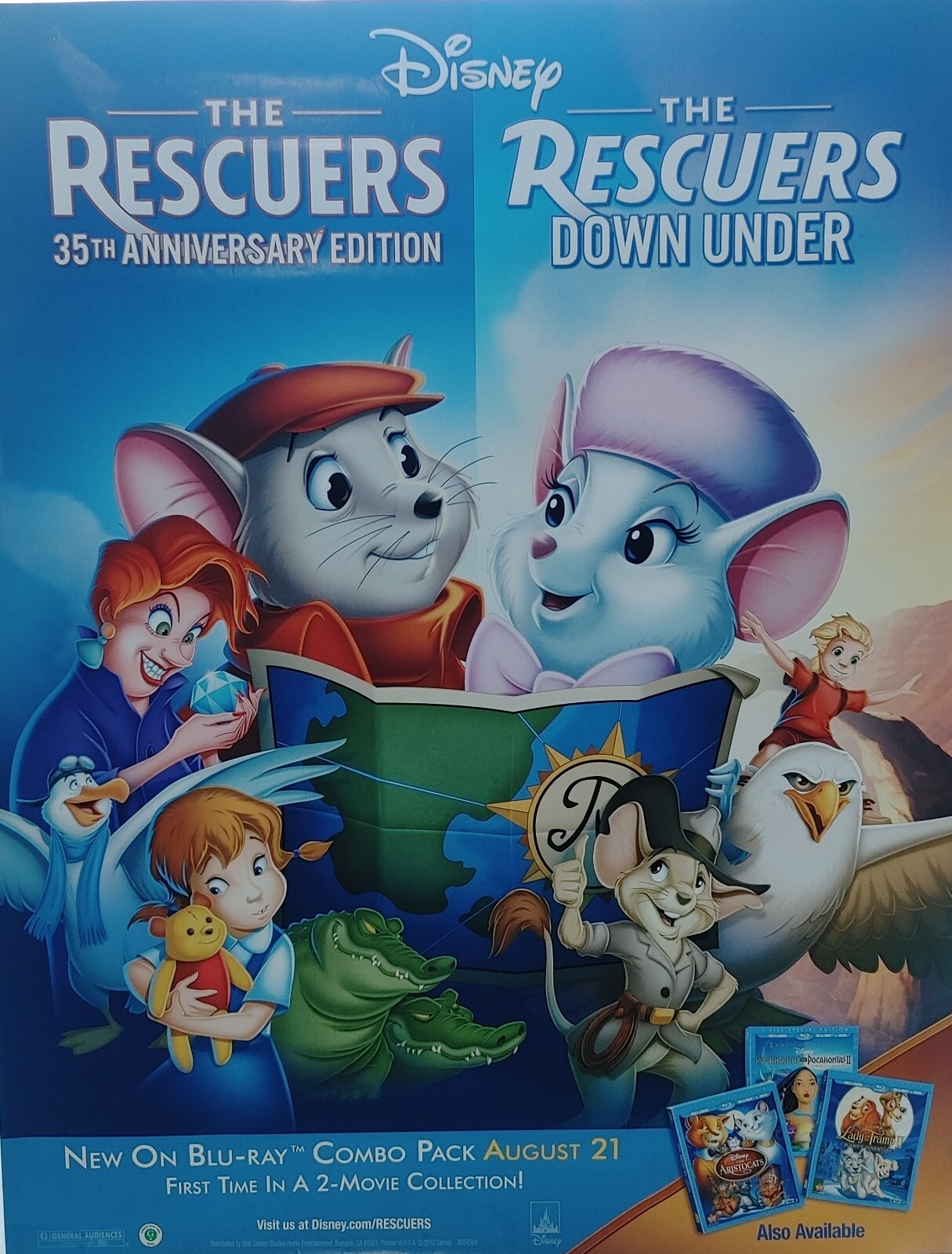 28″ The Rescuers Down Under movie poster 35th Anniversary DVD retail store promo