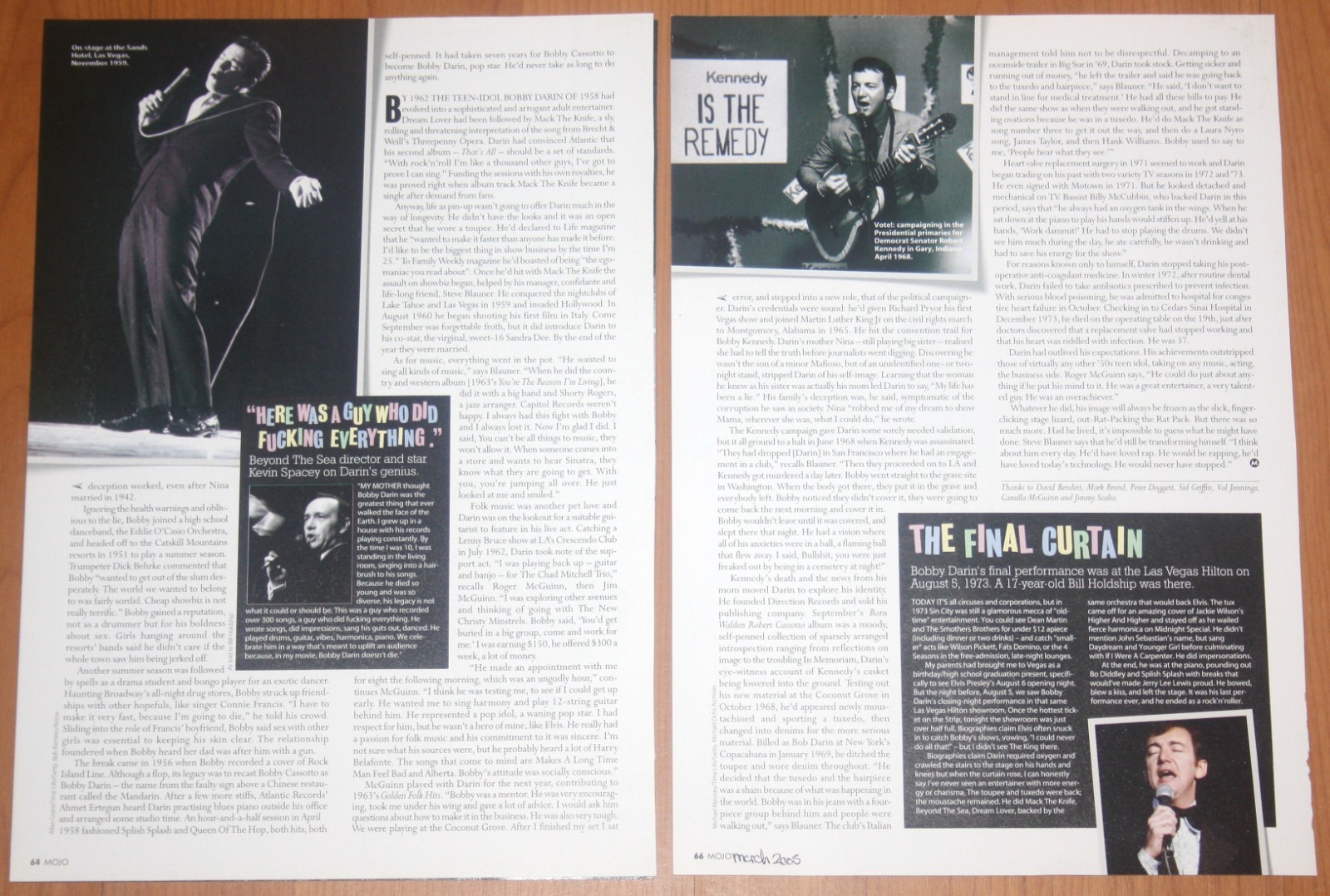 BOBBY DARIN magazine clippings 1960s/2000s articles photos USA pop singer