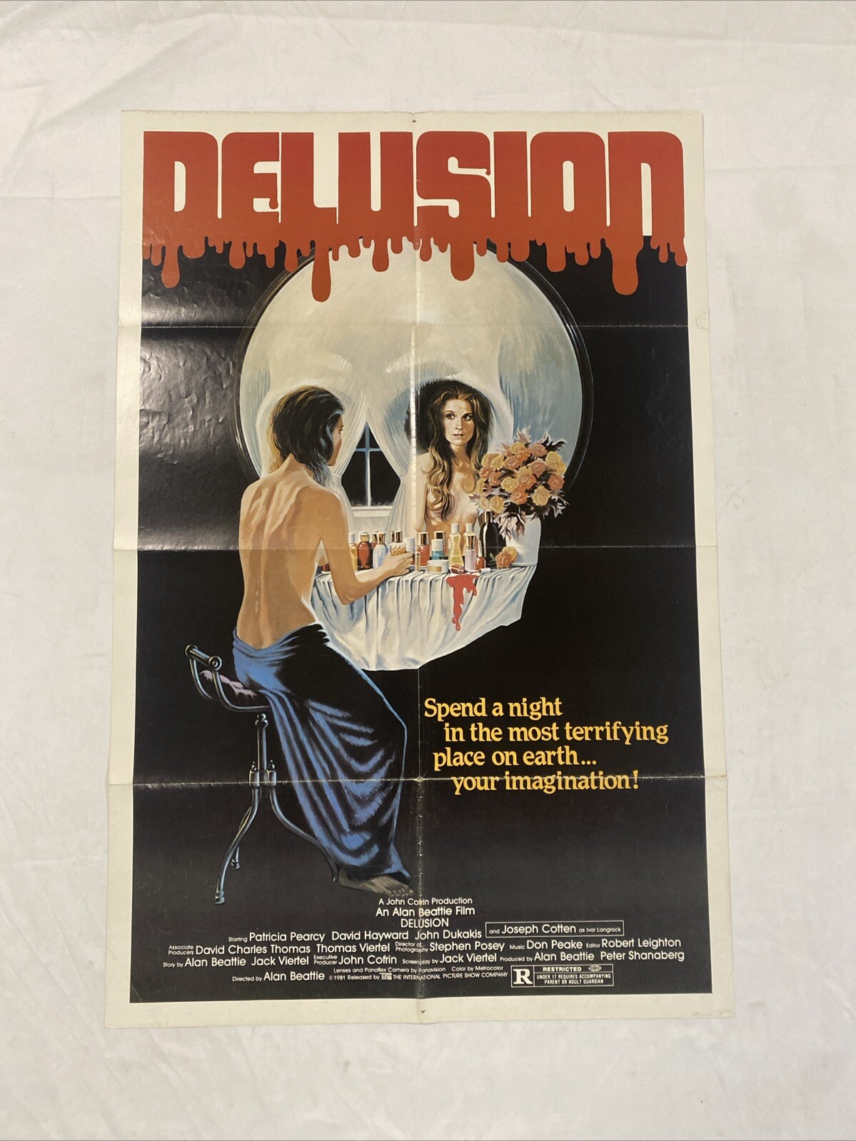 1981 DELUSION ORIGINAL ONE SHEET HORROR MOVIE POSTER ALAN BEATTIE RARE SLASHER