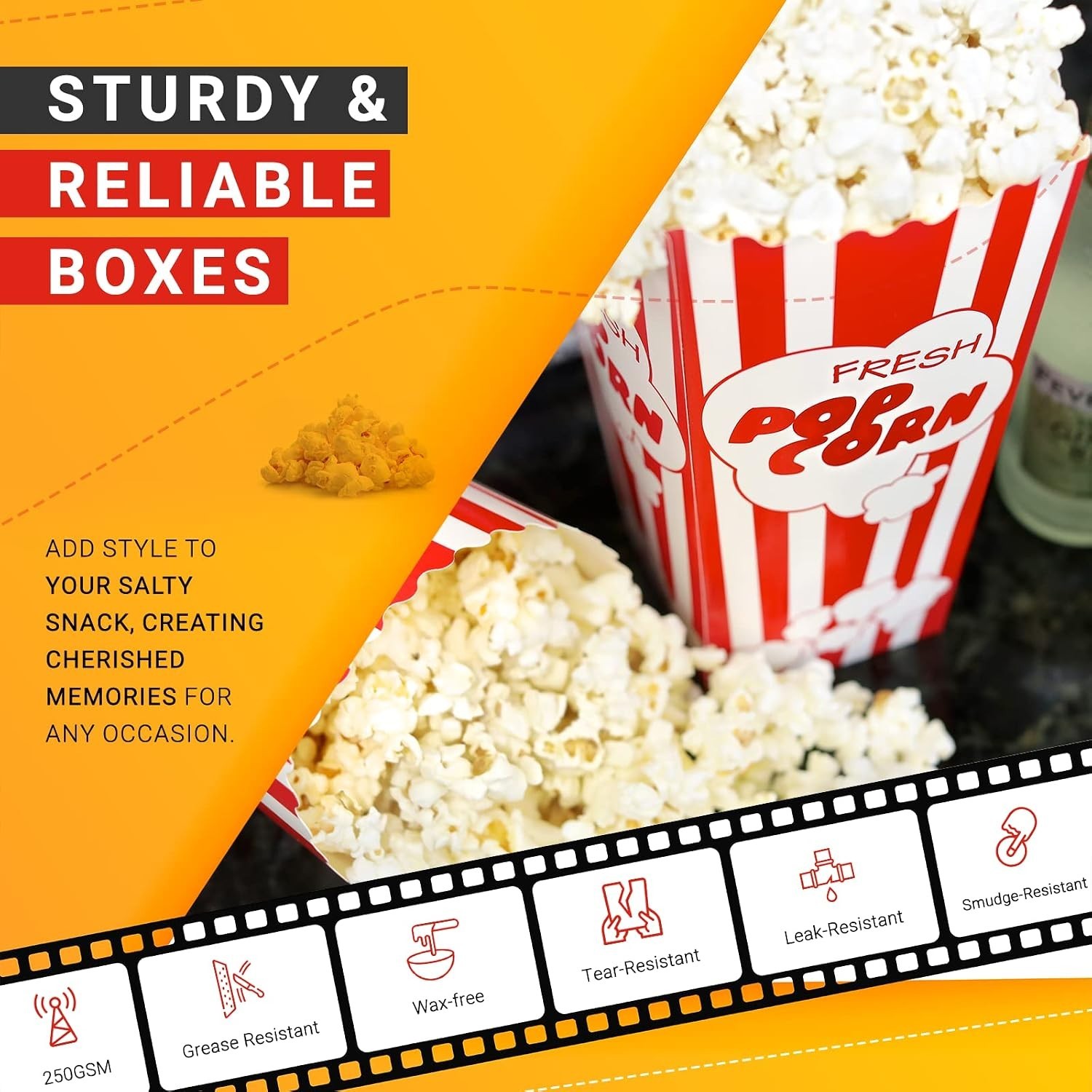 15 Collapsible Popcorn Boxes – Large 46 oz, Perfect for Nostalgic Gatherings