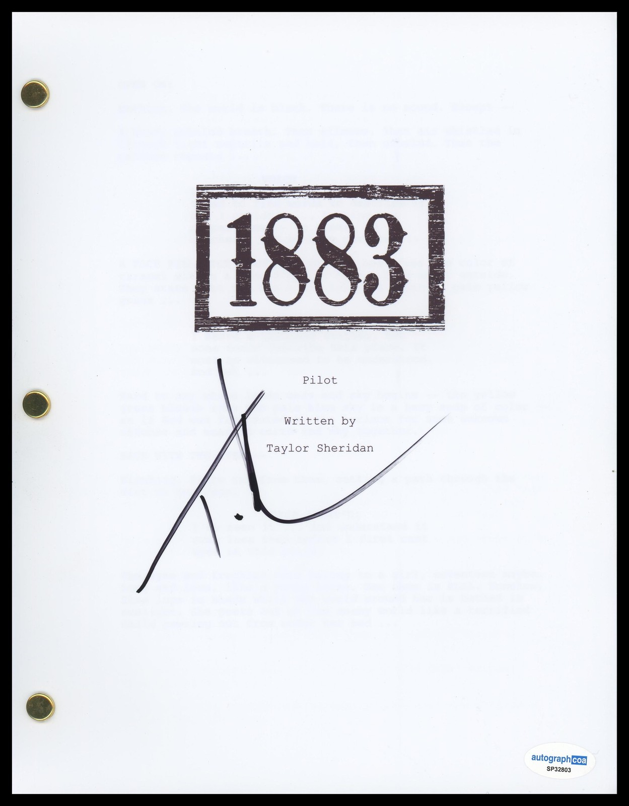 Tim McGraw “1883” Autograph SIGNED ‘James Dutton’ Yellowstone Pilot Script ACOA