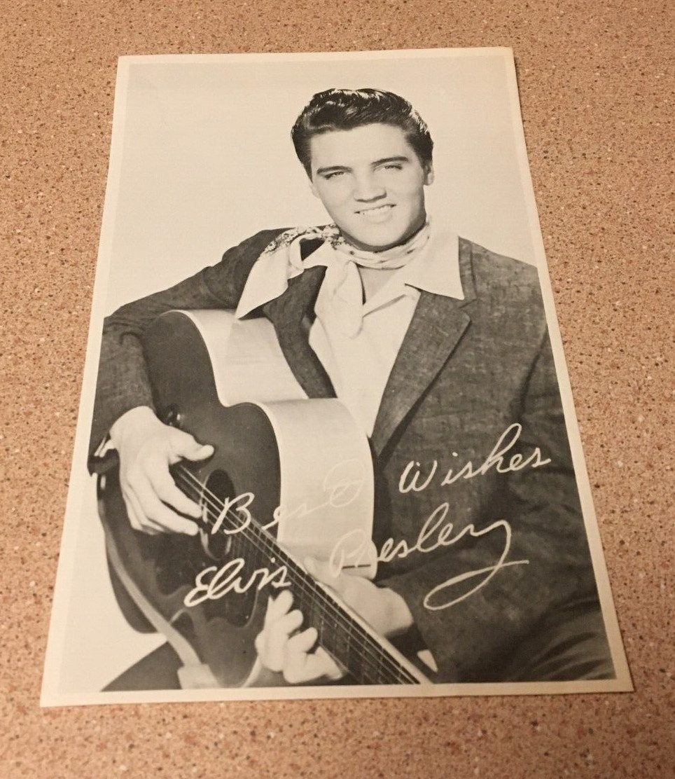 VTG OLD ELVIS PRESLEY 5″X8″ B/W PHOTO PAPER STOCK VERY THIN FACIMILE AUTO