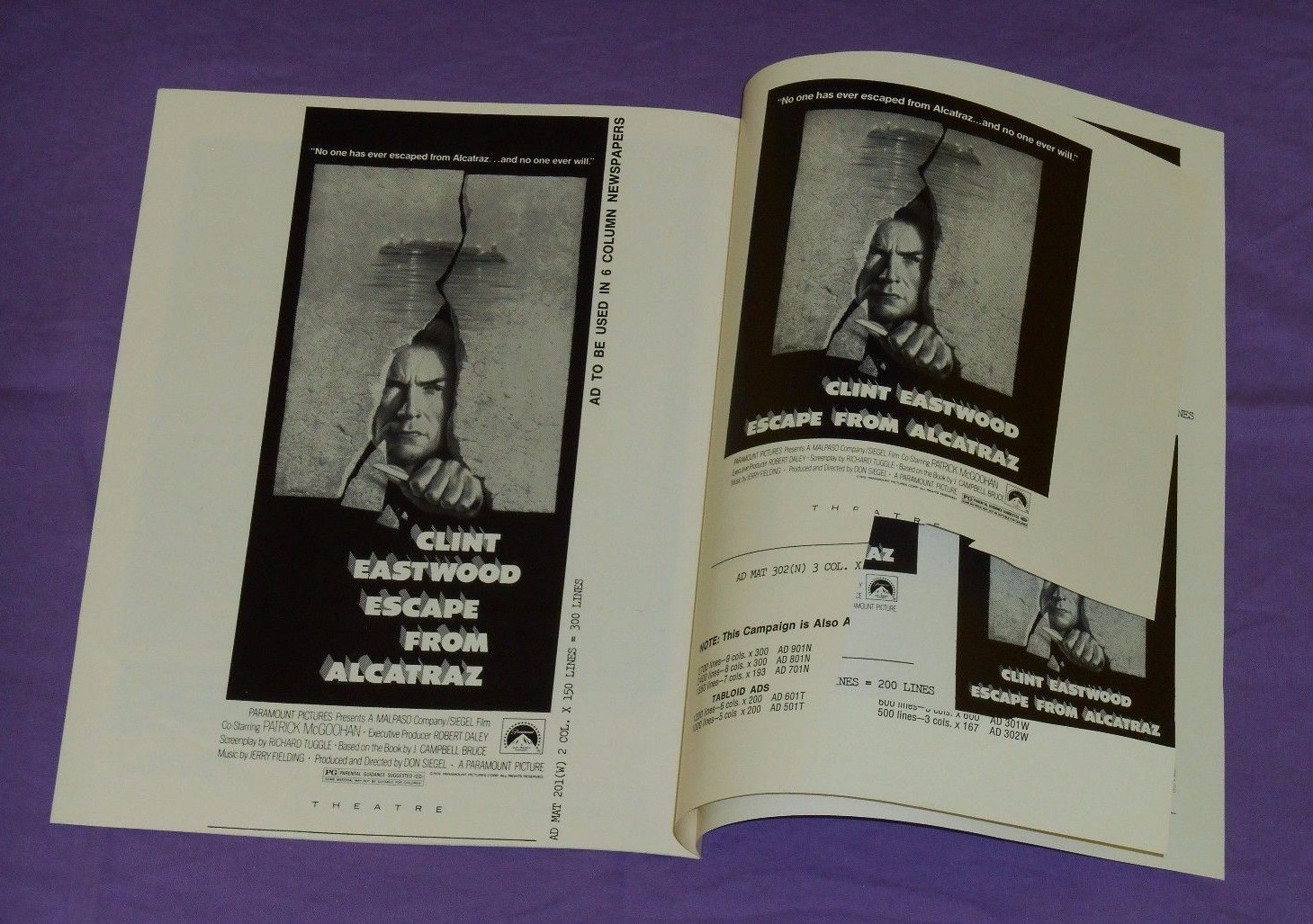 original ESCAPE FROM ALCATRAZ PRESSBOOK Clint Eastwood