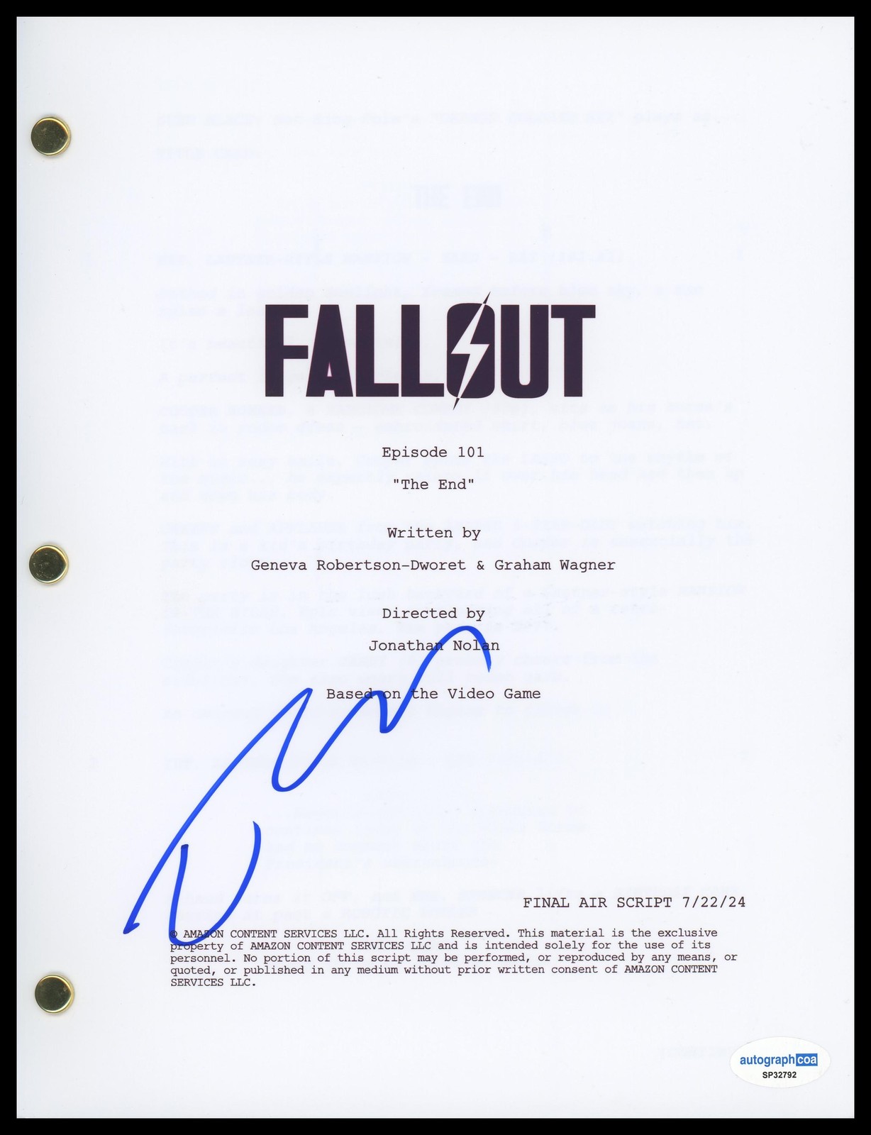 Todd Howard “Fallout” Game Director AUTOGRAPH Signed Pilot Episode Script ACOA