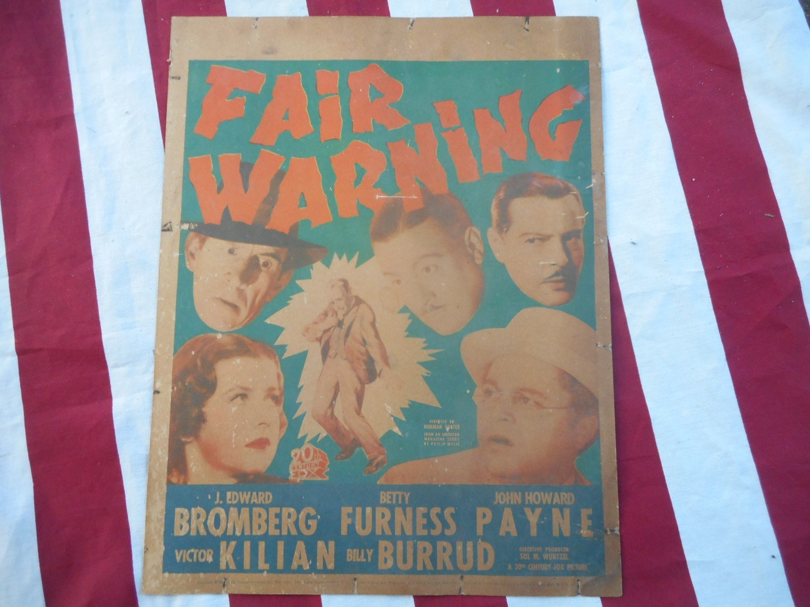 Original Vintage 1937 Movie Poster ” Fair Warning ” 20th Century Fox Films