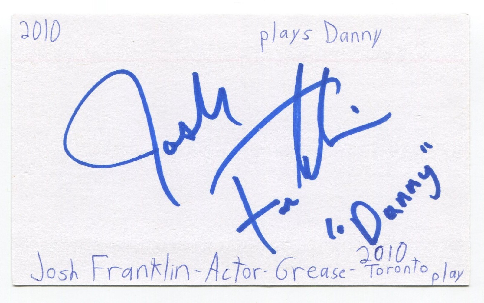 Josh Franklin Signed 3×5 Index Card Autographed Actor Grease Play
