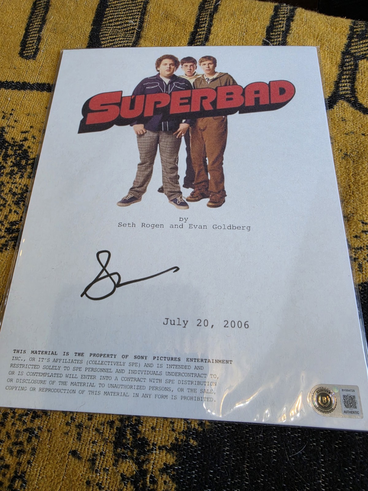 Seth Rogen signed script cover for Superbad. (Beckett Authenticated)