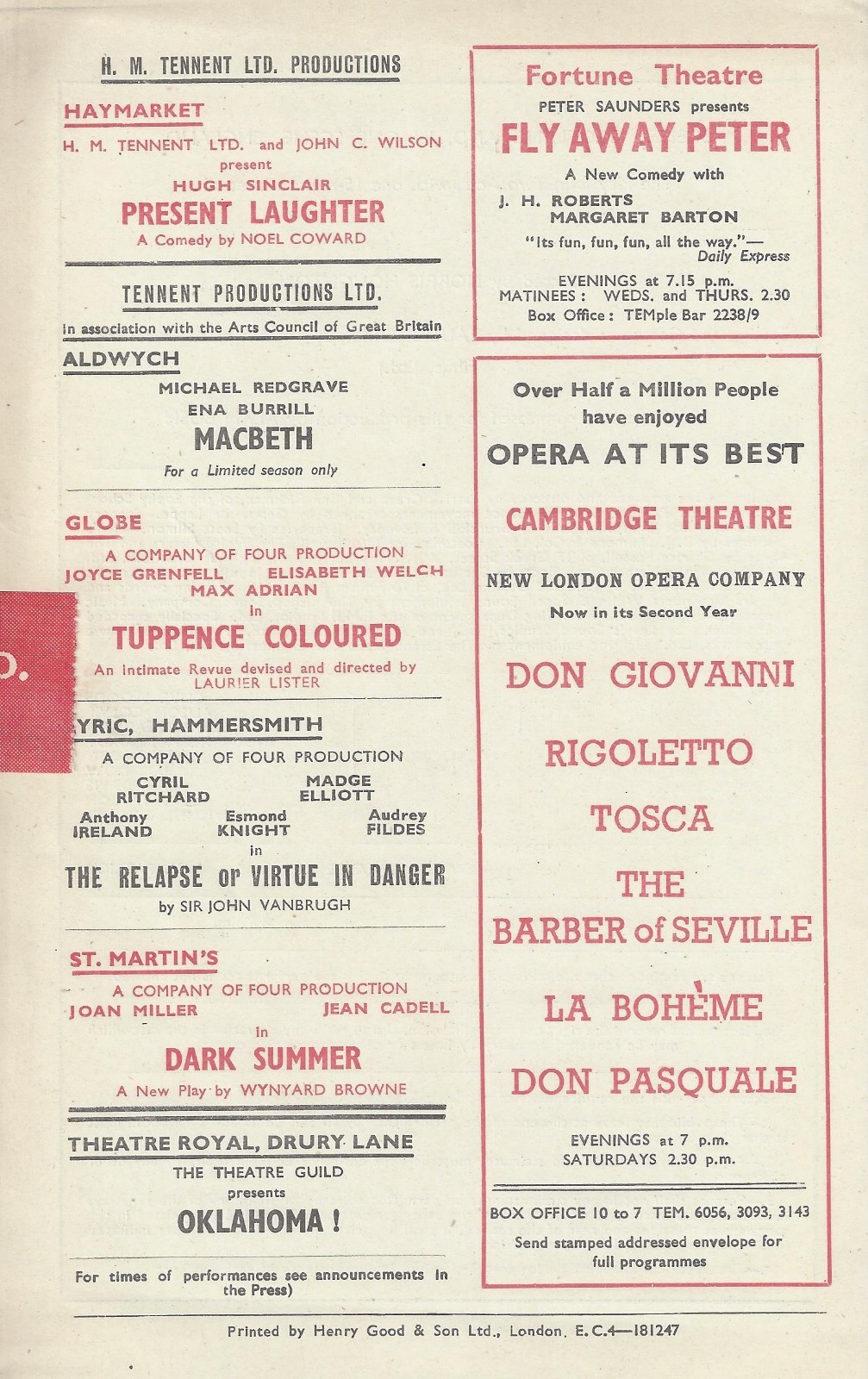 Michael Redgrave “MACBETH” Paul Hardwick / Leonard White 1947 London Playbill