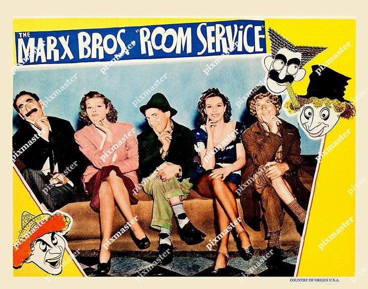 MARX BROTHERS 1938 ROOM SERVICE LUCILLE BALL GROUCHO HARPO CHICO 11×14 LOBBY