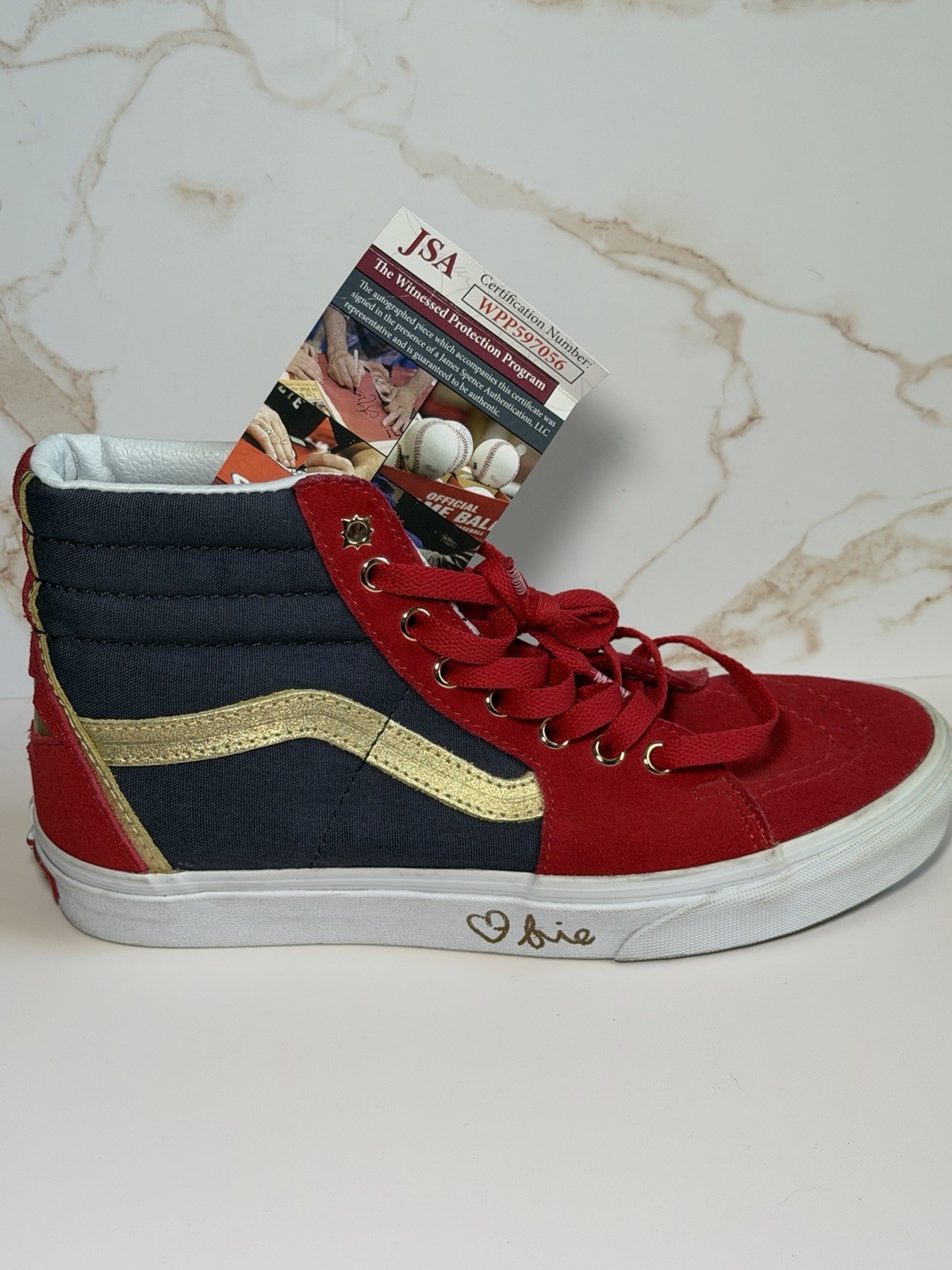 Brie Larson Signed Captain Marvel Custom Vans Sk8-Hi Sneaker JSA