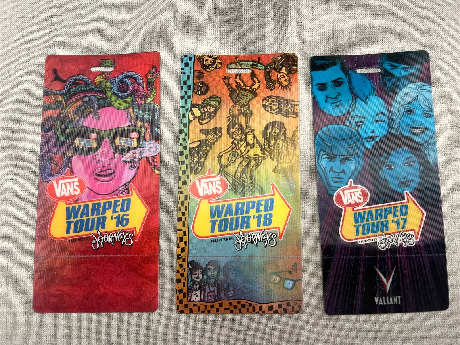 VANS WARPED TOUR 2016, 2017, 2018 Lenticular 3D TICKET/PASS LOt 3 tickets