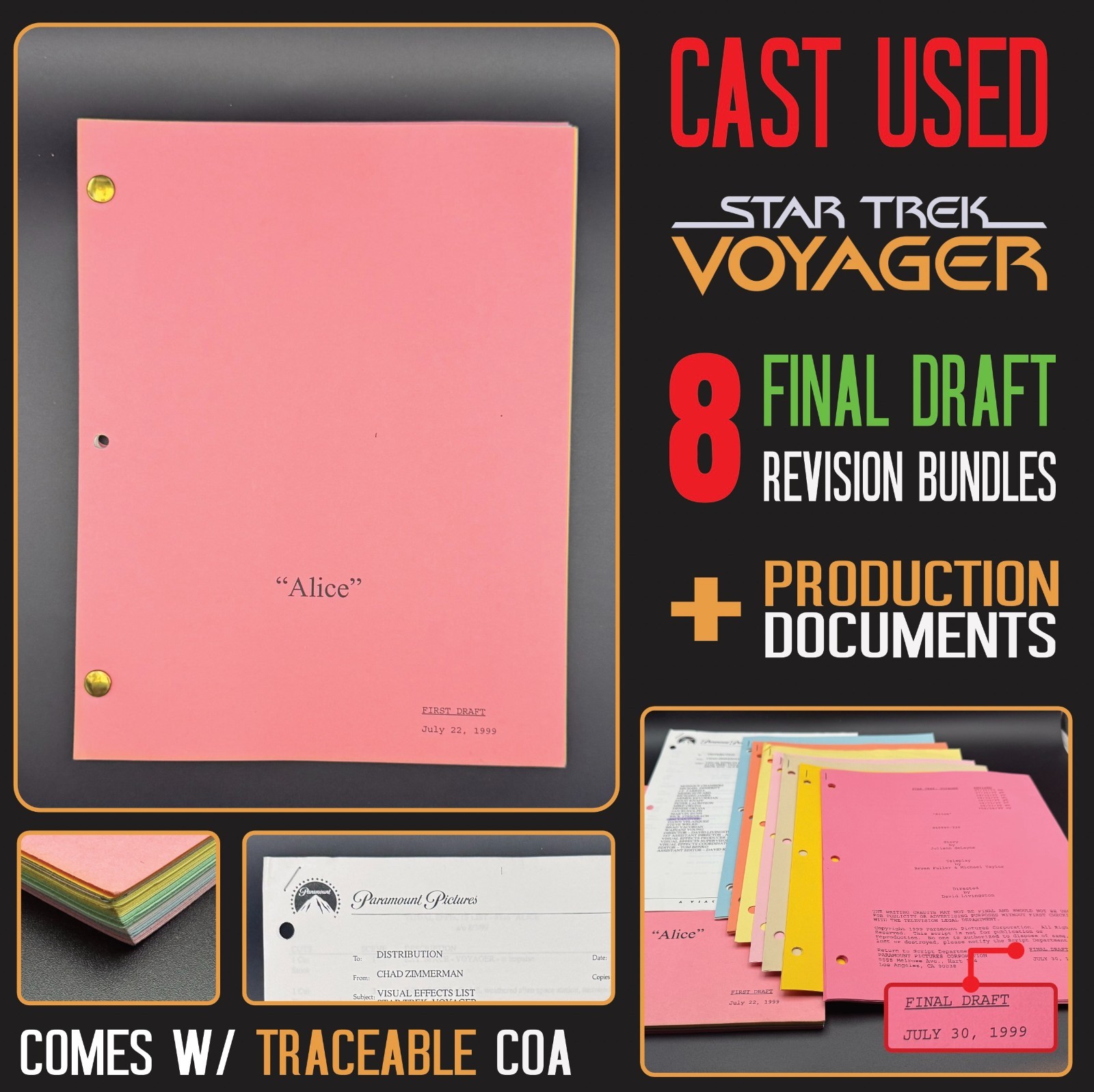 Star Trek Voyager Script LOT +FINAL DRAFT Rev. GENUINE Production-Used +COA, E05