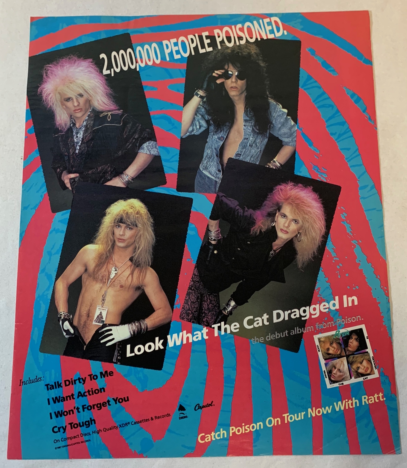 1987 music industry trade ad ~ POISON Look What The Cat Dragged In ~ on tour