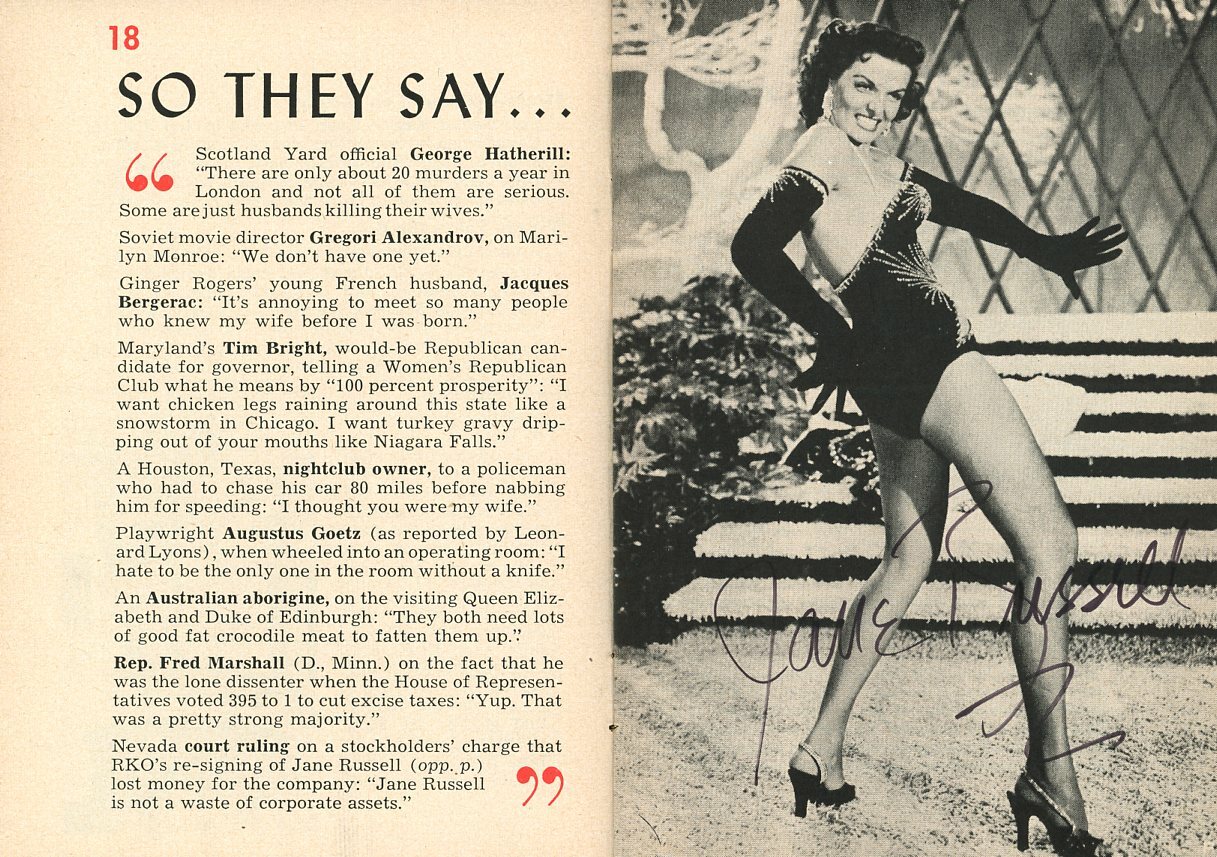 Jane Russell Signed Tempo 1954 Pocket Magazine Global GV923716