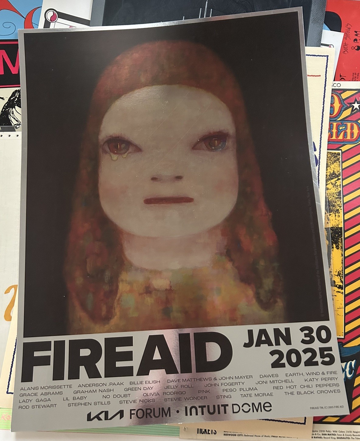 Fire Aid Poster FOIL 2025 Yoshitomo Pink No Doubt Lady Gaga Olivia Rodgigo