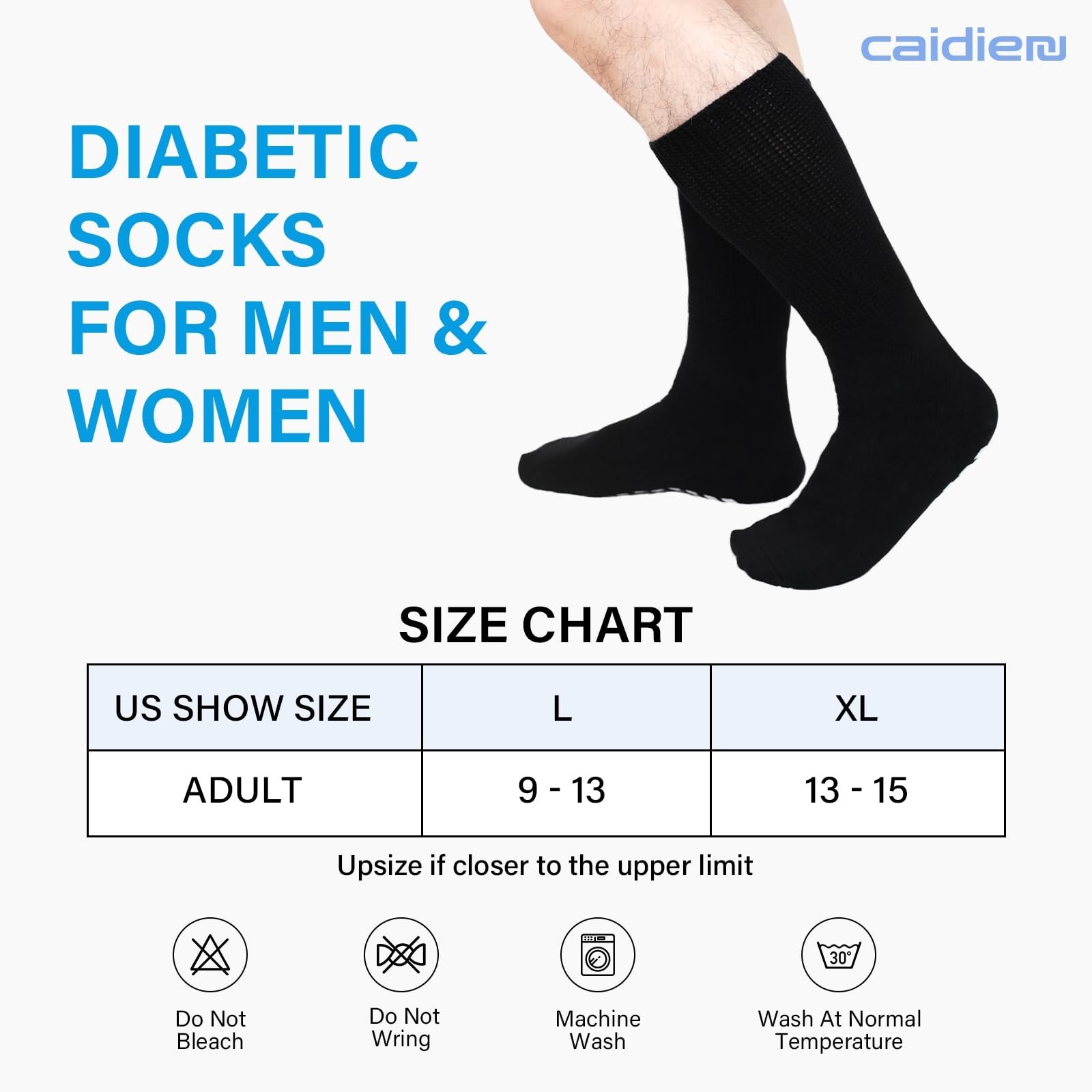 CaiDieNu Non Slip Diabetic Socks: 3 Pairs Extra Wide Hospital Socks for Men W…