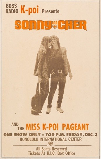 1965 SONNY AND CHER CONCERT POSTER MISS K-POI PAGEANT HONOLULU HAWAII- 11″x17″