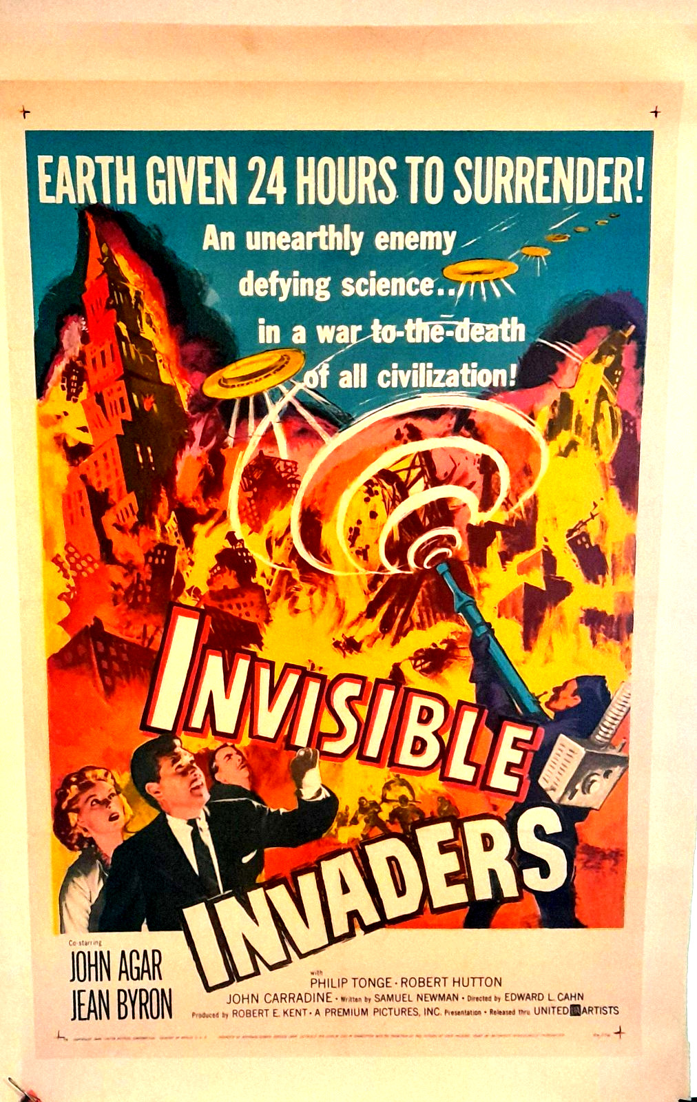 1959 Invisible Invaders Original Movie Poster Linen 27×41 Horror Cult SciFi Agar