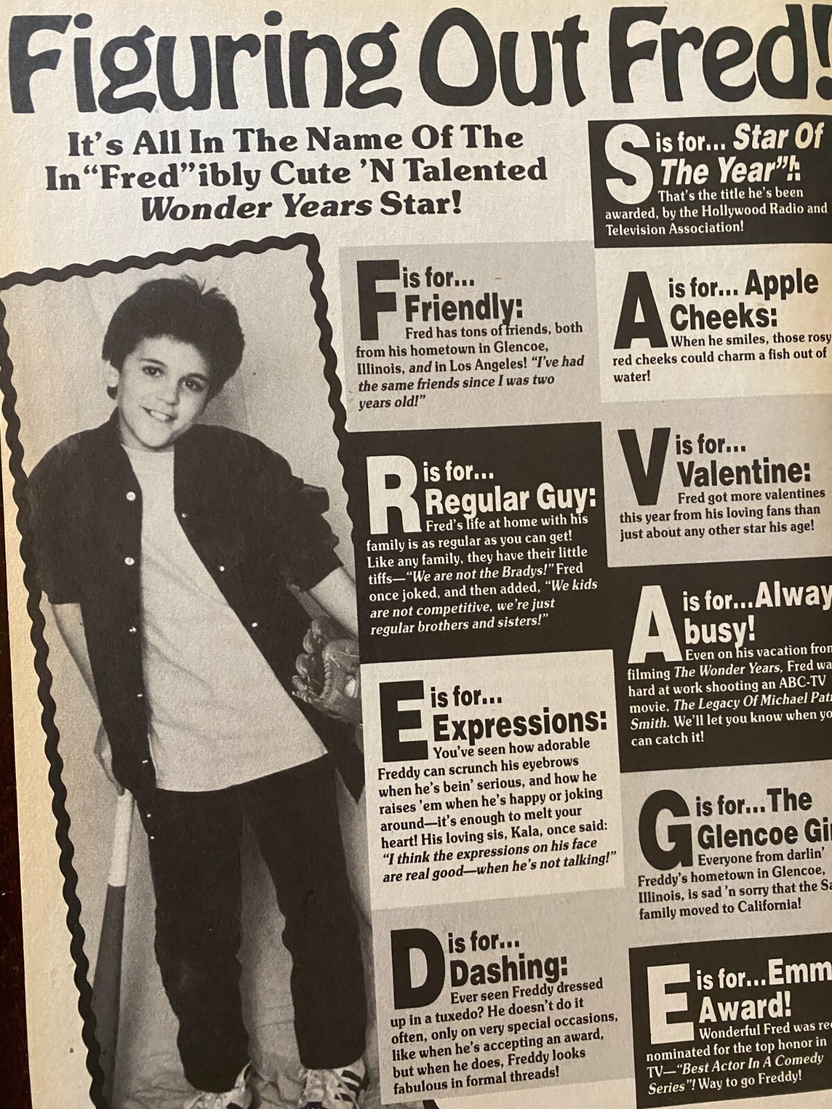 Fred Savage, The Wonder Years, Full Page Vintage Clipping, b