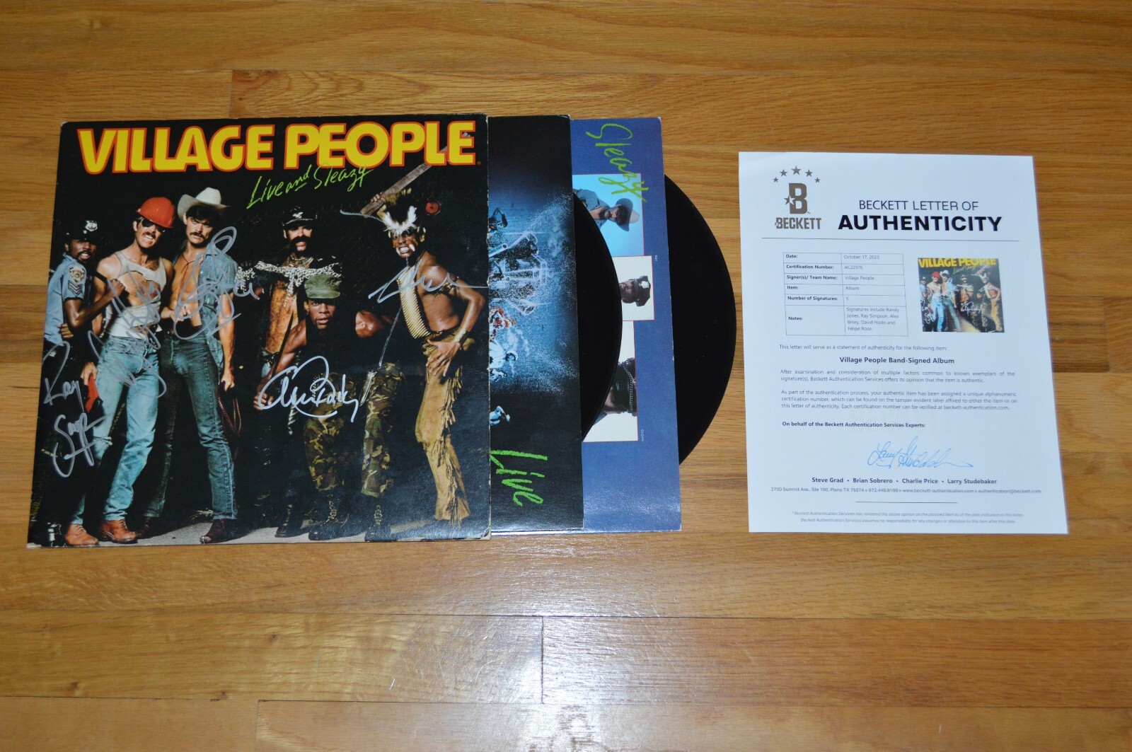 VILLAGE PEOPLE Jones /Simpson /Hodo /Rose +1 Signed Live Sleazy Vinyl LP BGS LOA