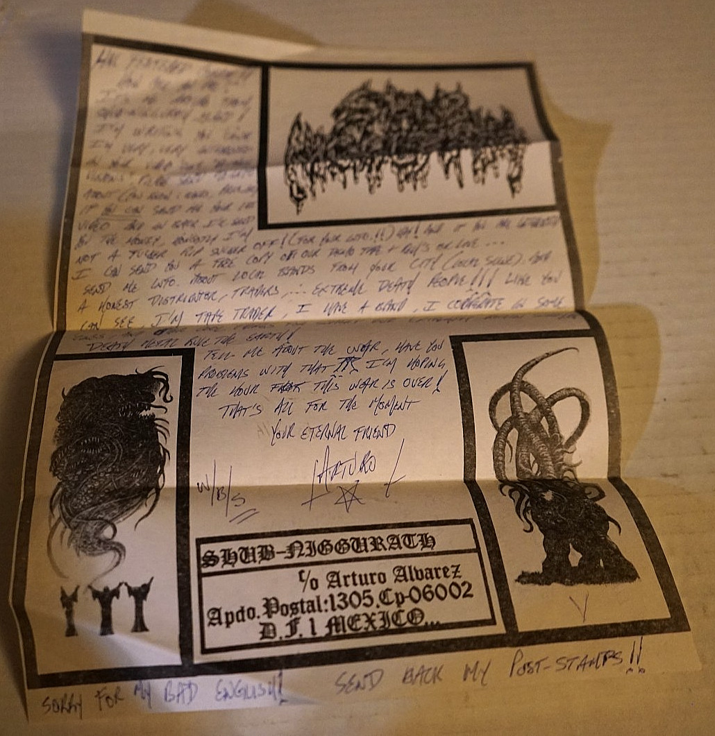 Shub Niggurath Handwritten Personal Letter To Me Circa 1991 By Arturo Alvarez