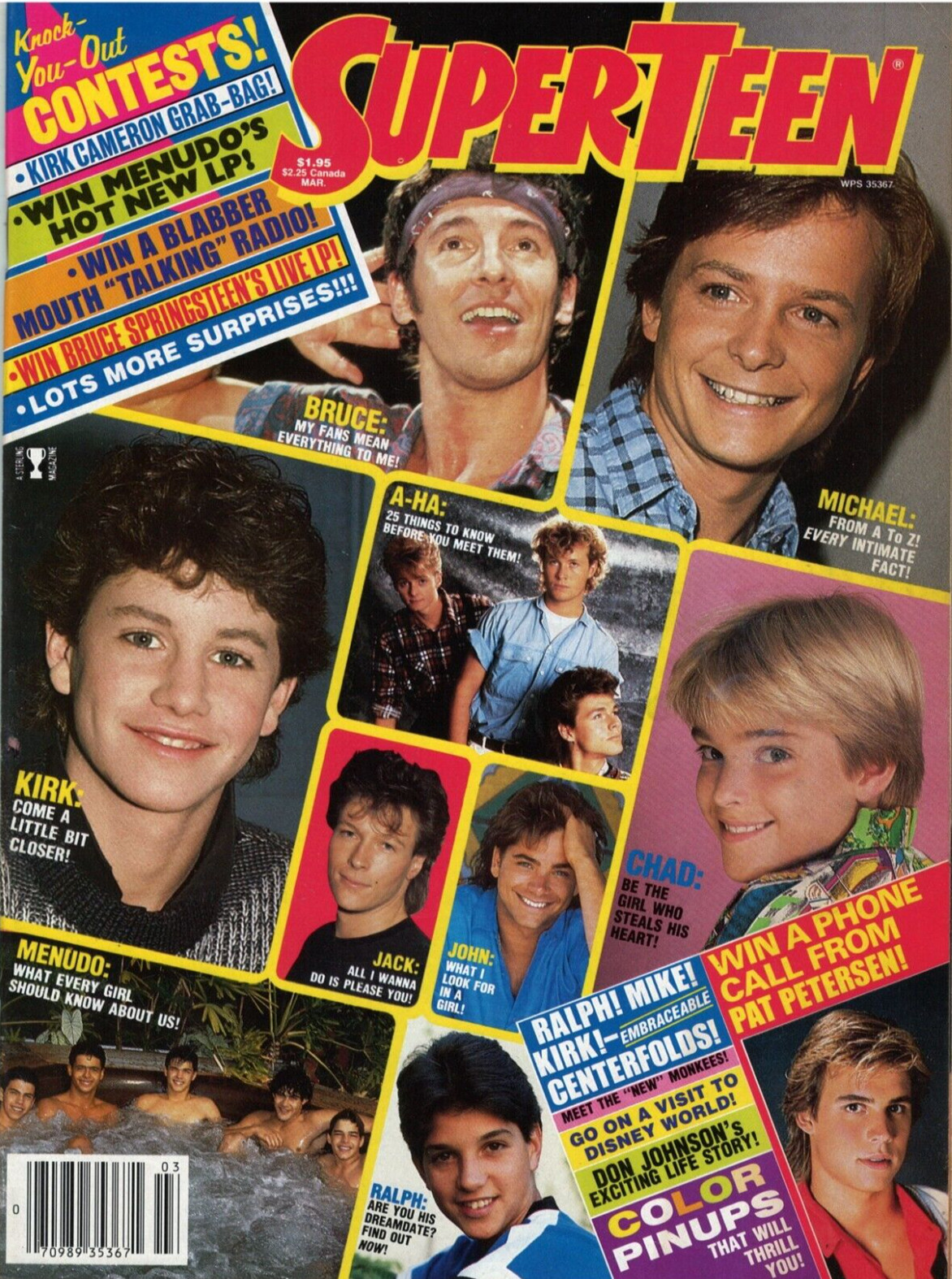 SuperTeen Magazine March 1987 Michael J Fox Ralph Macchio Bruce Springsteen A-Ha