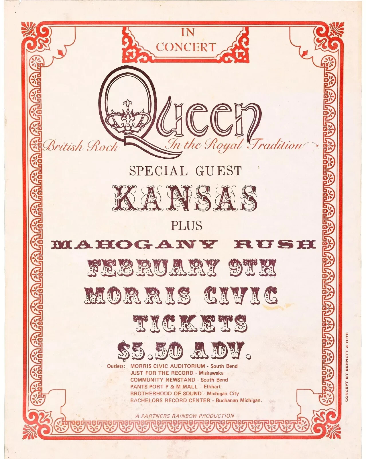 1975 QUEEN CONCERT POSTER WALL ART PRINT WITH KANSAS BAND SIZE 10X14 INCHES