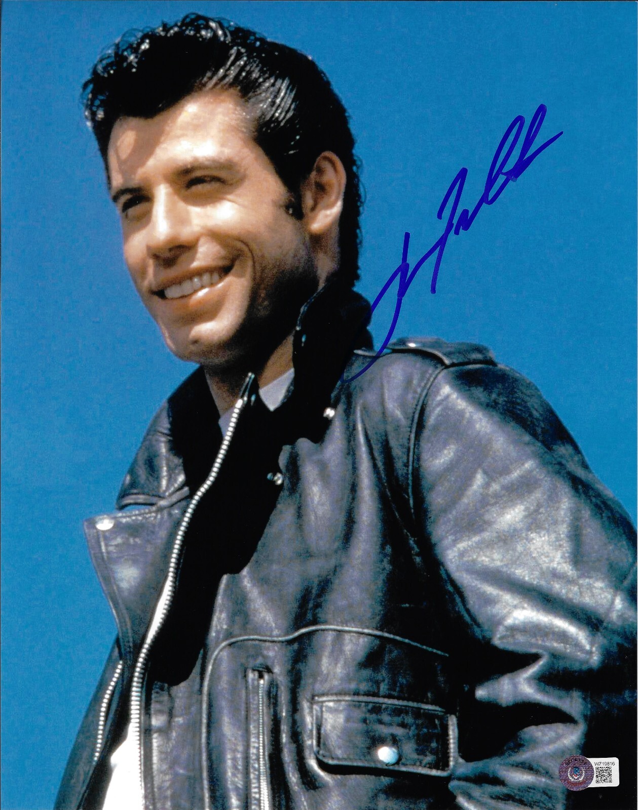 John Travolta Signed 11×14 Grease Jacket Photo Beckett BAS Witnessed