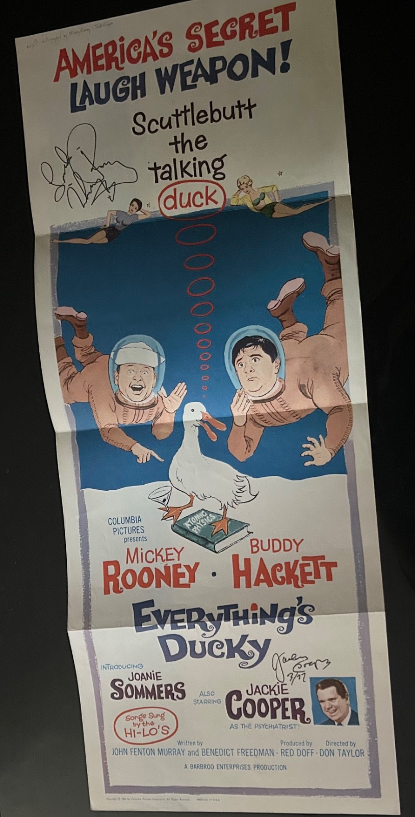 Everything Ducky Poster 14×36 1961 Autograph of Jackie Cooper & Mickey Rooney