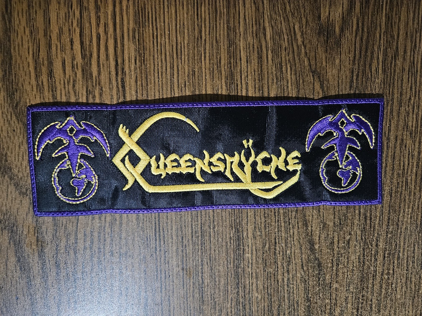 QUEENSRYCHE, SEW ON PURPLE BORDER EMBROIDERED STRIP PATCH