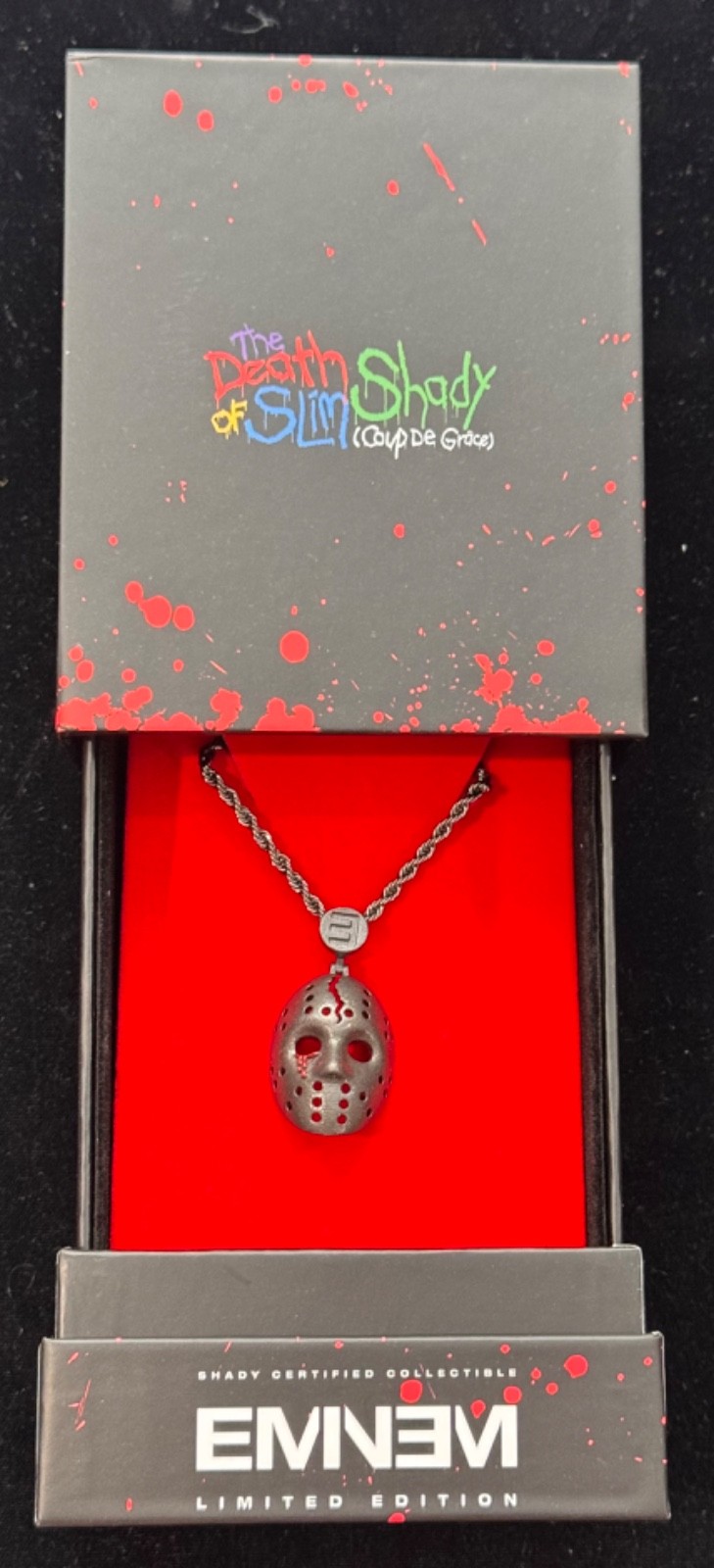 “Slim Shady” Eminem Limited Edition Hockey Mask Gun Metal Pendant & 20 Chain NEW