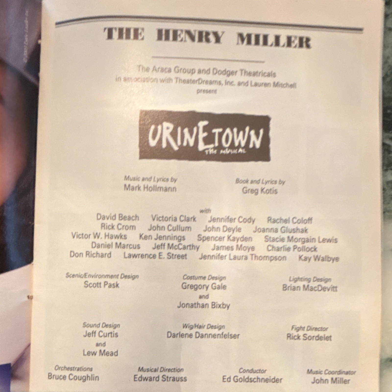 Urinetown The Musical Original Playbill Henry Miller Theater Collectible