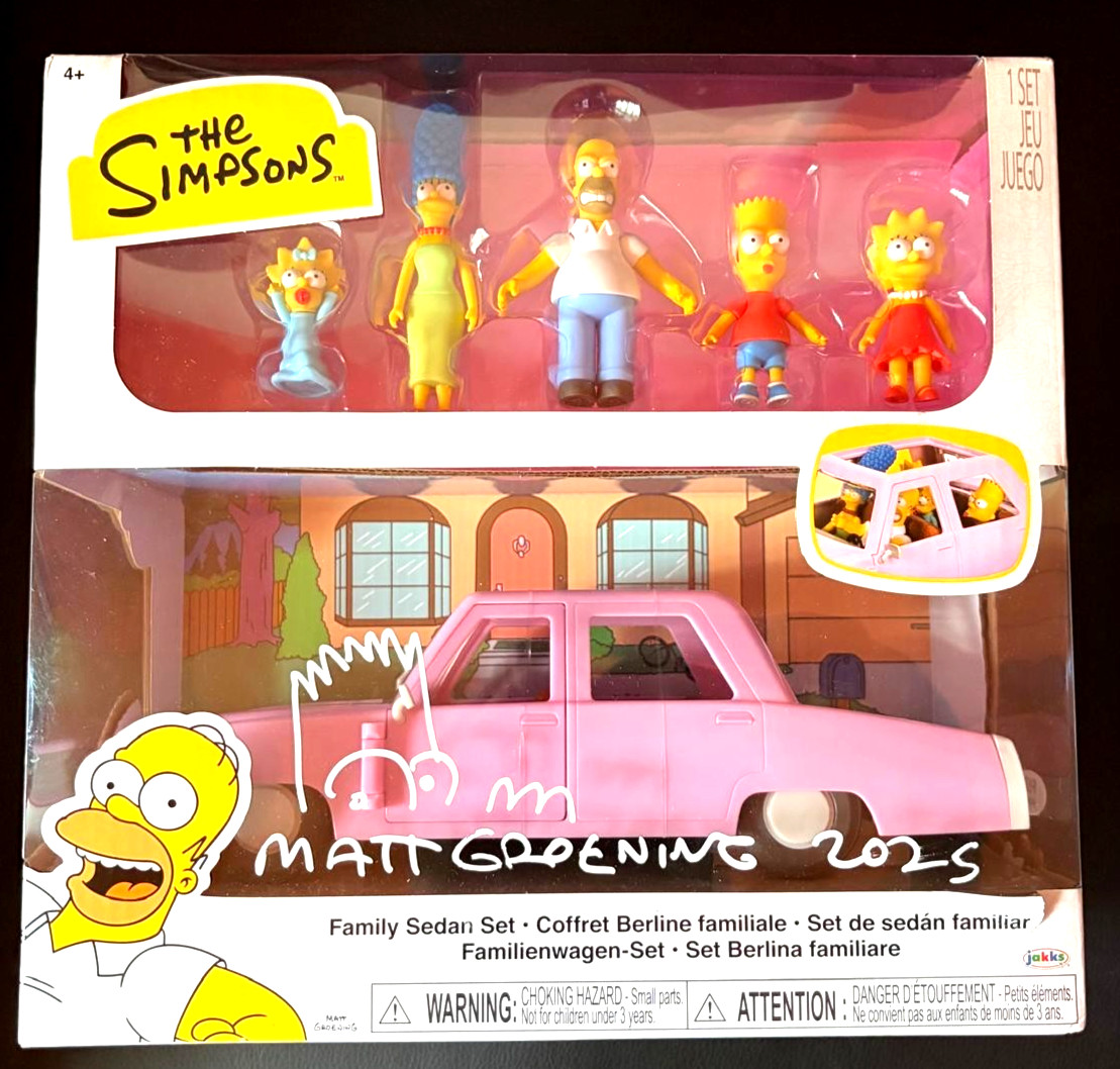 MATT GROENING SIGNED SKETCHED AUTOGRAPHED SIMPSON FAMILY SEDAN SET FIGURINES PSA