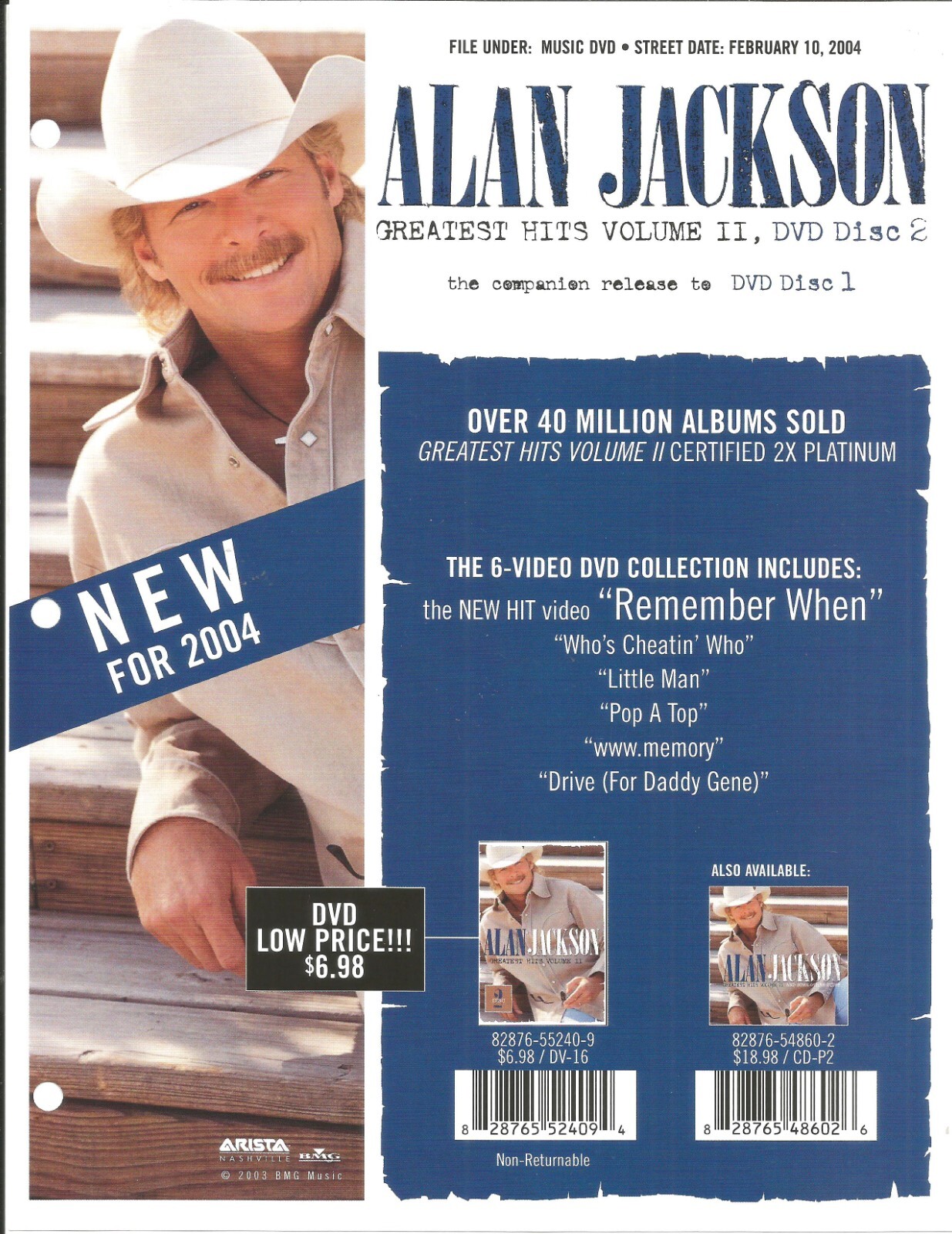 ALAN JACKSON Rare VINTAGE 2004 TRADE AD Poster for Greatest MINT 8.5×11