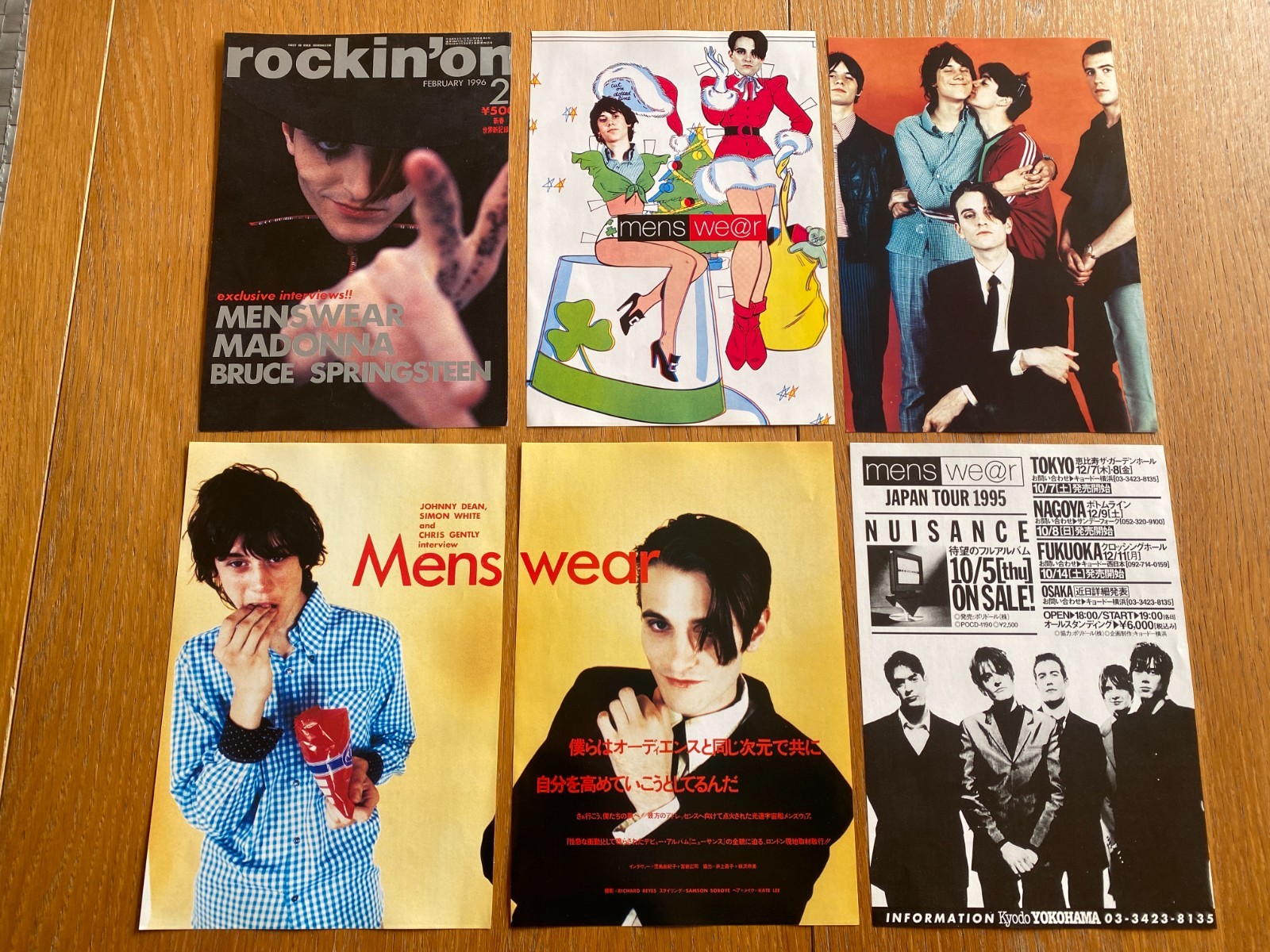 MENSWEAR 1995 Japan TOUR & cutting flyer x5 NUISANCE Johnny Dean BRIT POP Oasis