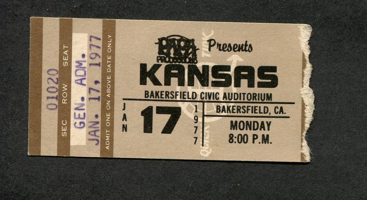 1977 Kansas Concert Ticket Stub Bakersfield CA Leftoverture Carry On Wayward Son