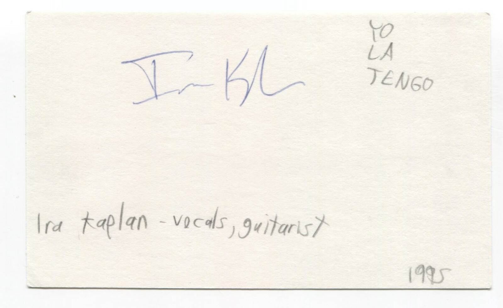Yo La Tengo – Ira Kaplan Signed 3×5 Index Card Autographed Signature