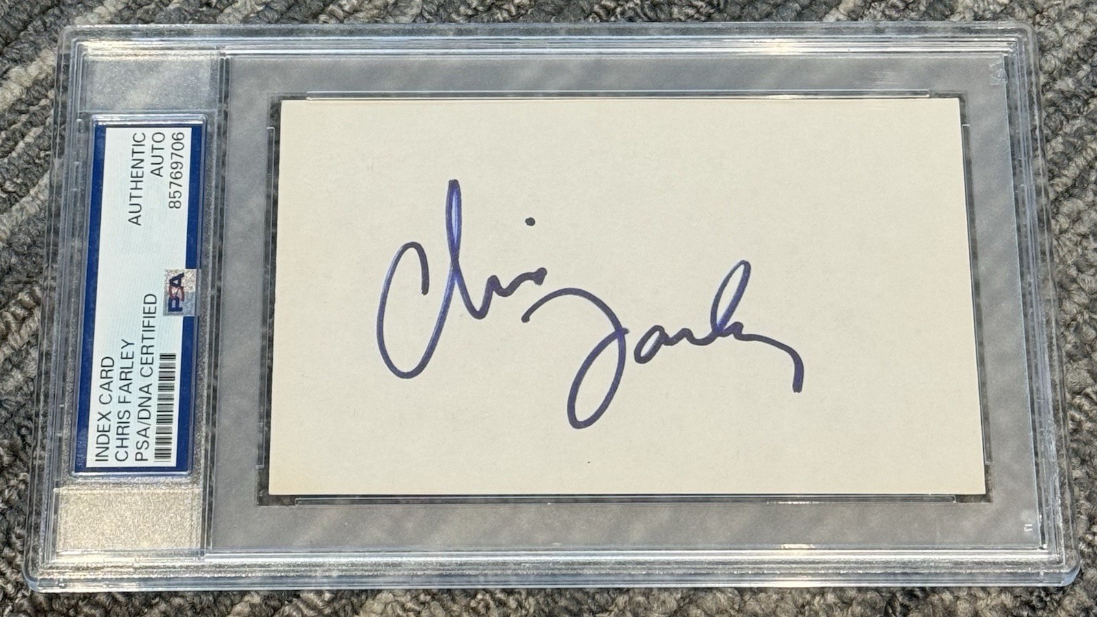 Chris Farley Signed Autograph 3×5 Index Card PSA/DNA Encapsulated