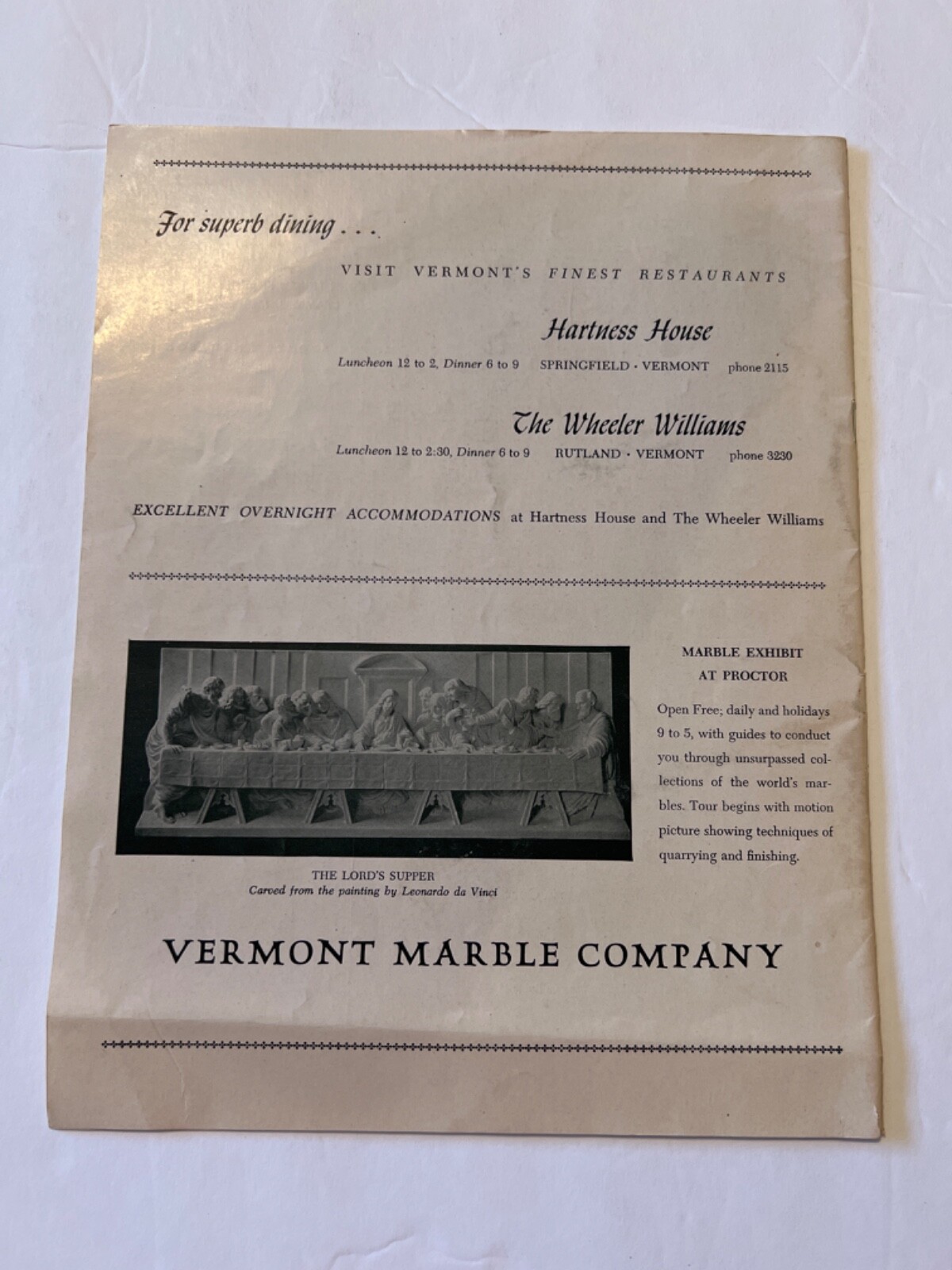 Weston Playhouse 1953 Program “Room Service” Weston Vermont